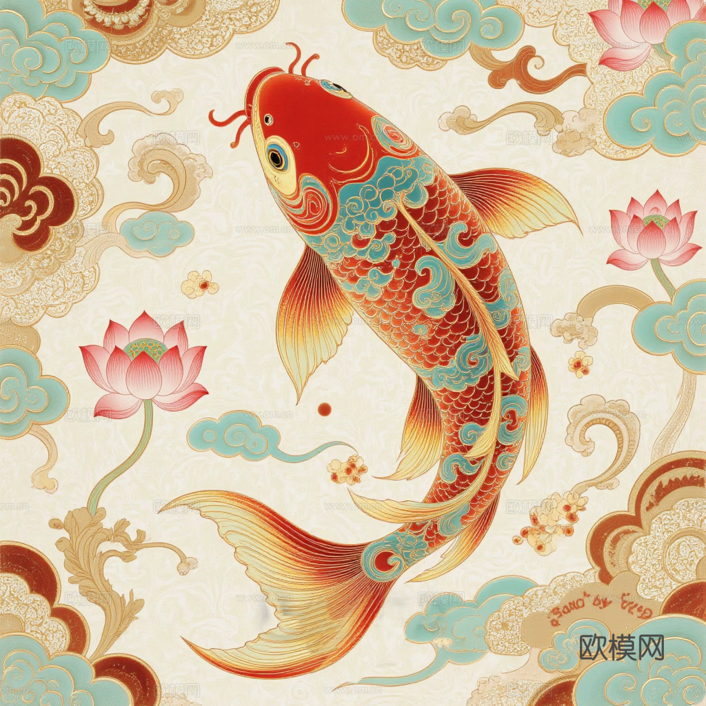 现代锦鲤 鱼 图案 挂画 装饰画