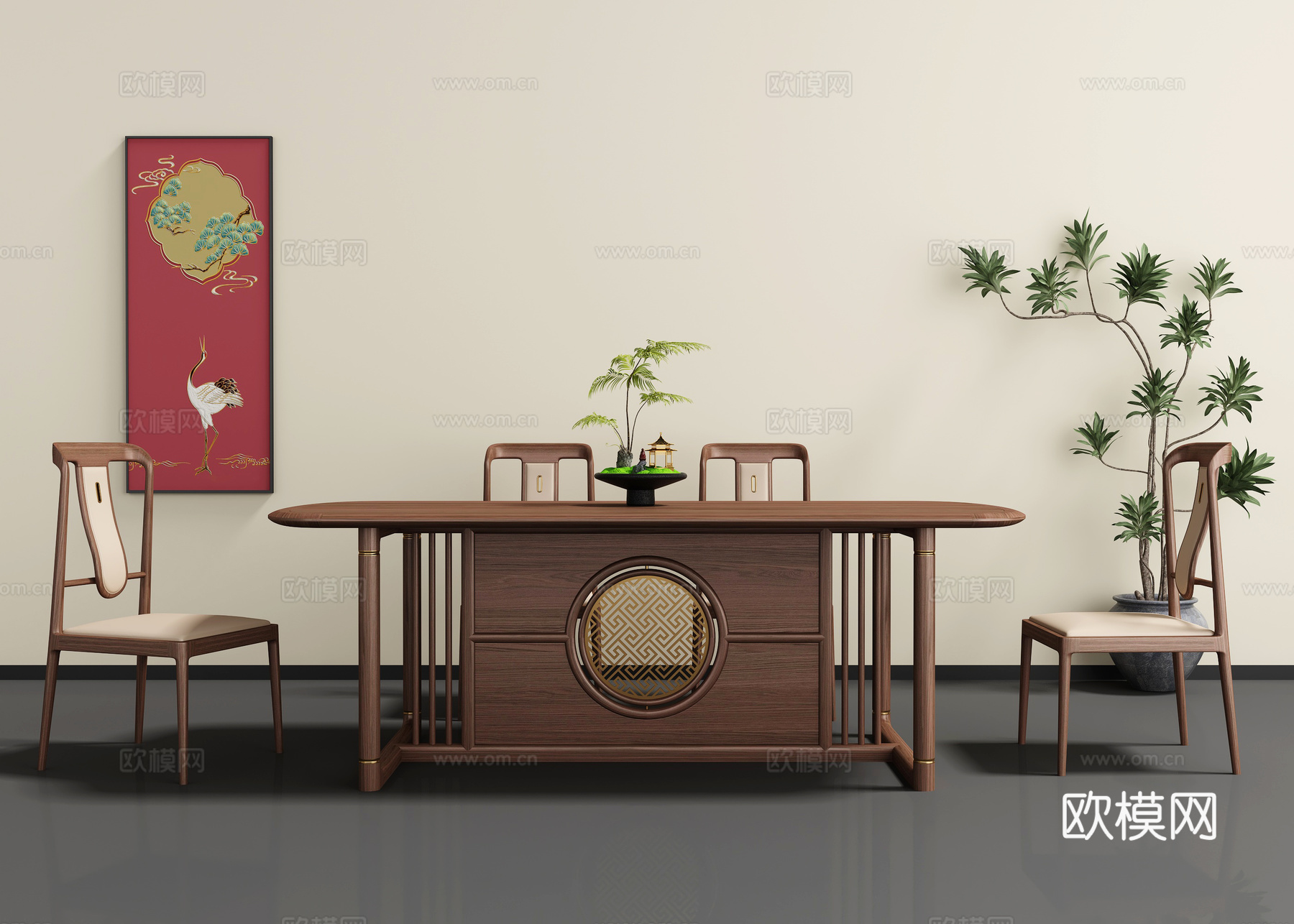新中式餐桌椅3d模型