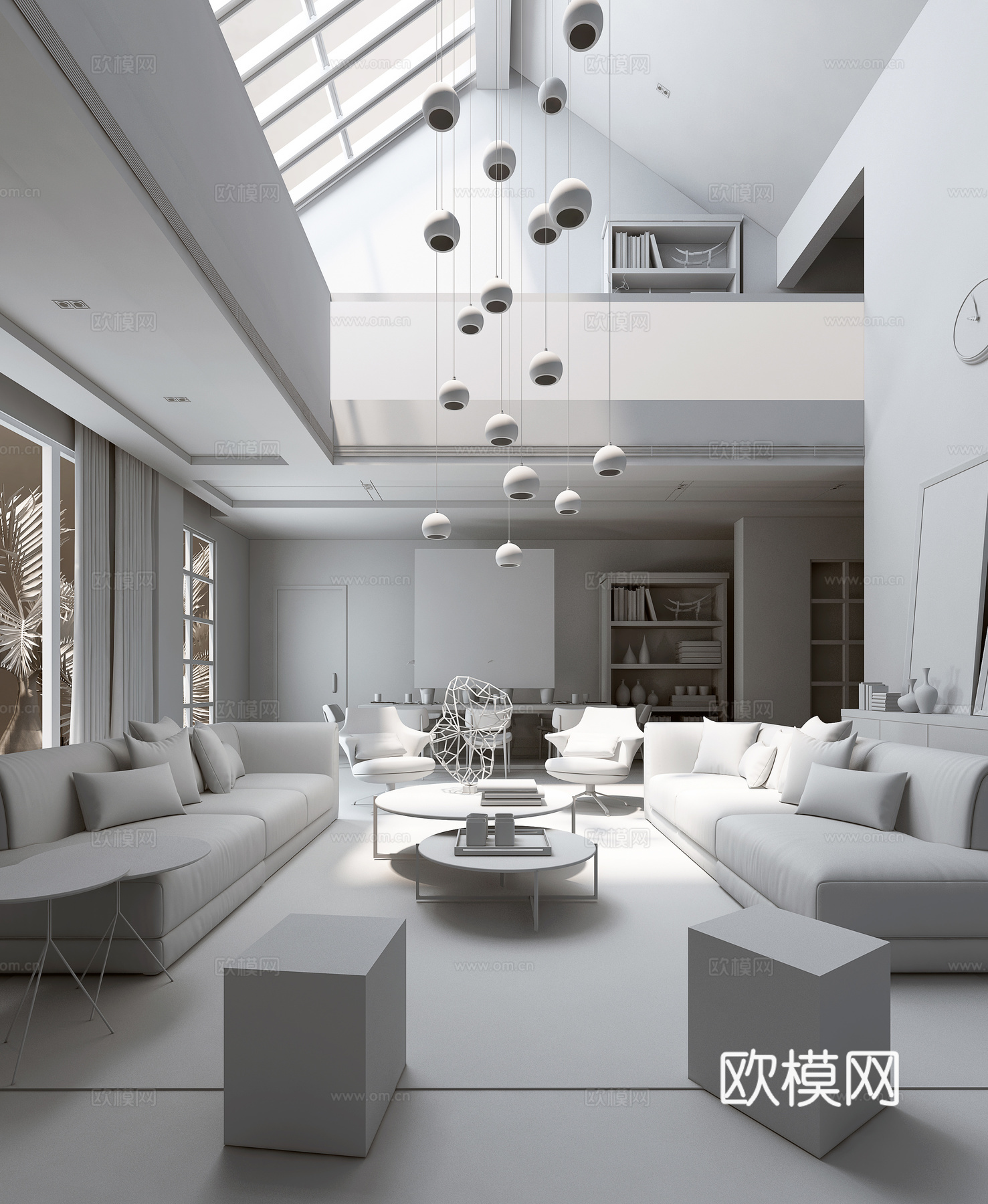 后现代现代别墅会客厅3d模型