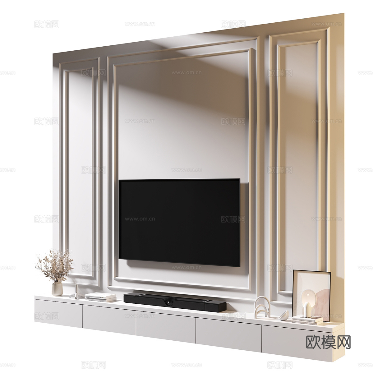 现代意式极简电视背景墙3d模型