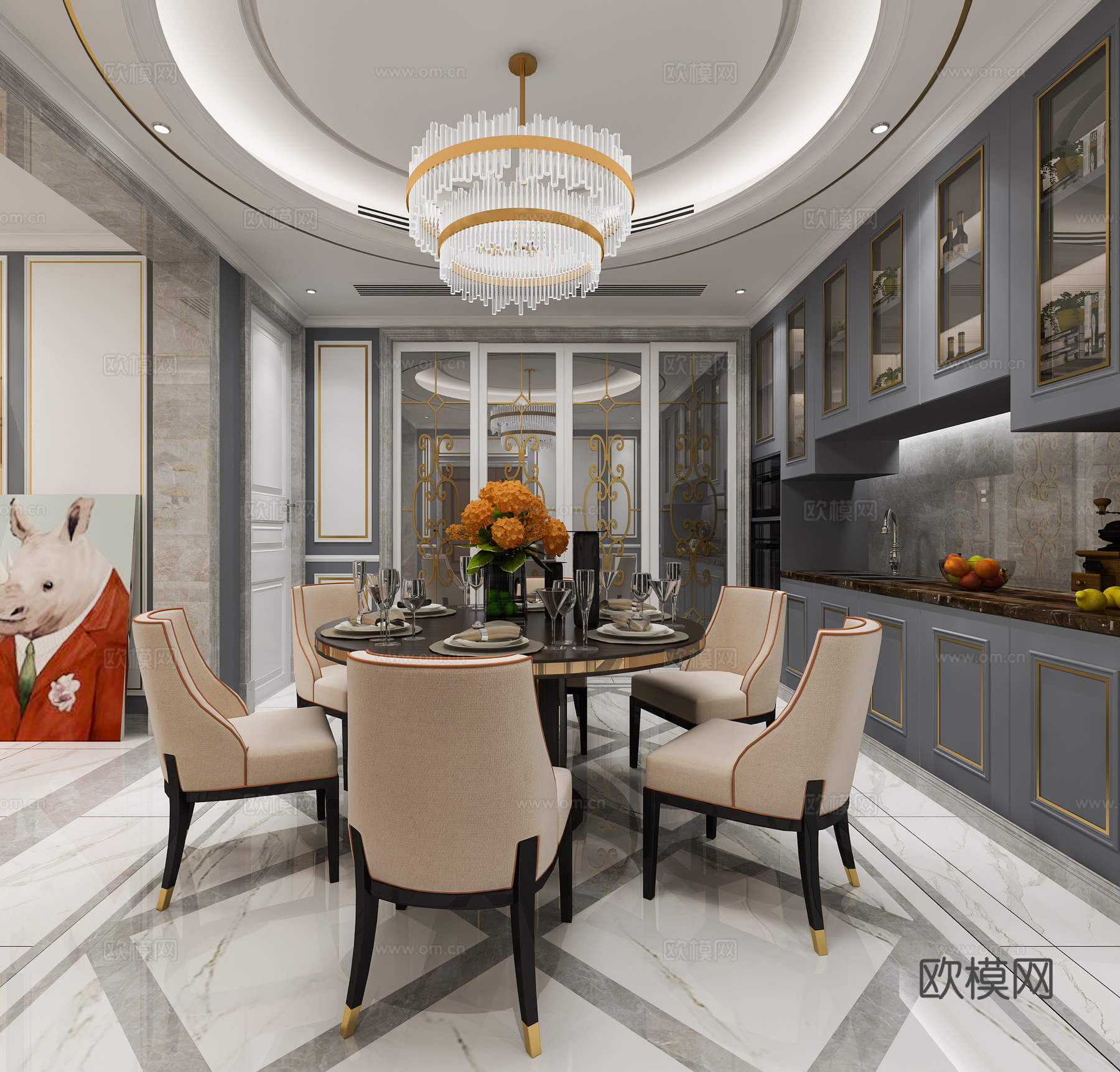 现代客餐厅 大气时尚 沙发茶几组合 电视柜 装饰画 休闲3d模型