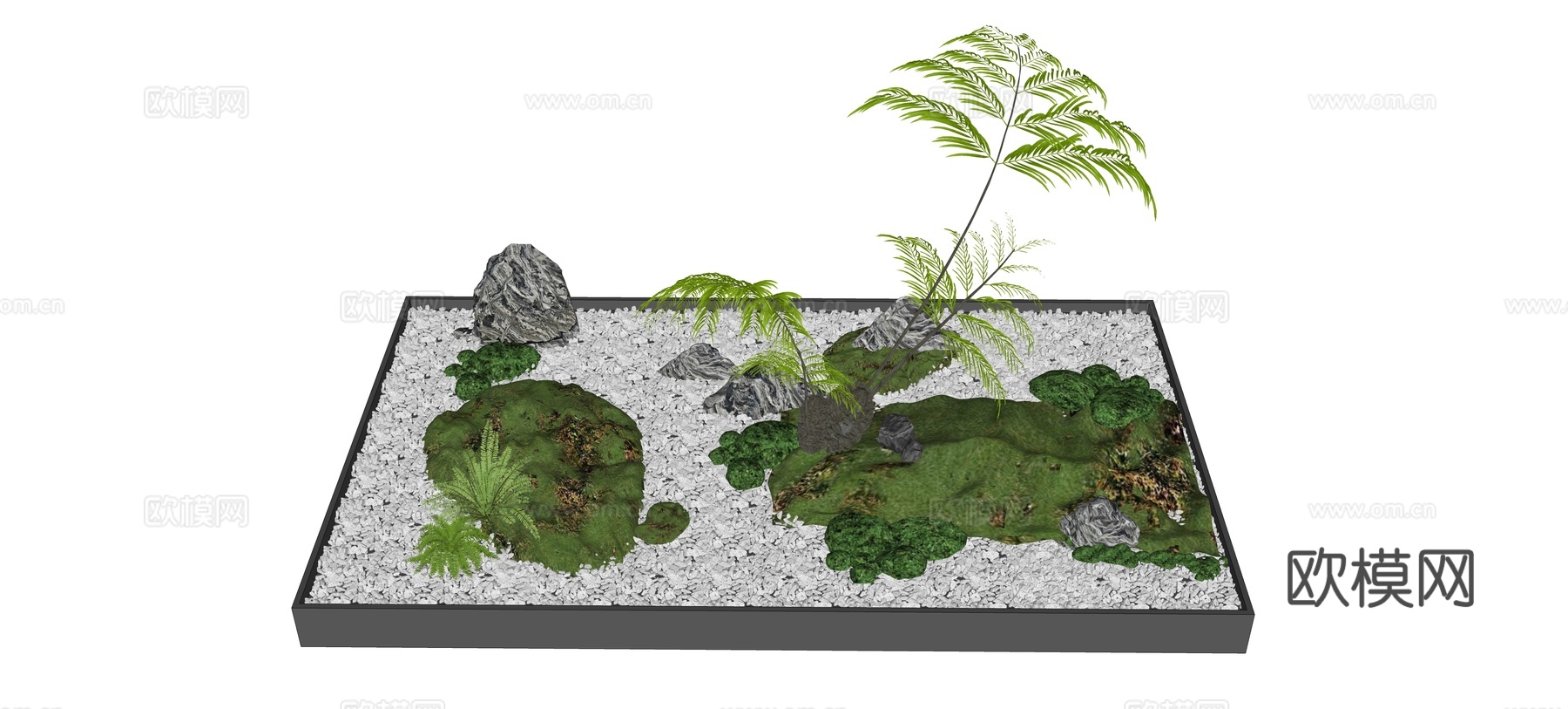 现代庭院小品 植物组合 植物堆 景观石头 蕨类植物 景观树su模型