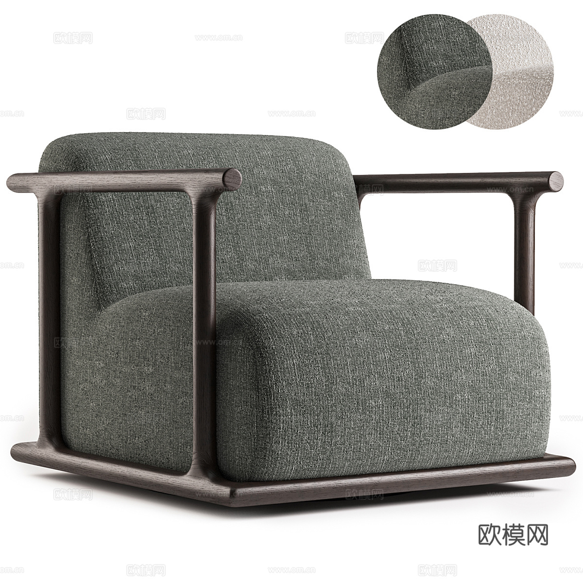 新中式木质布艺扶手椅3d模型
