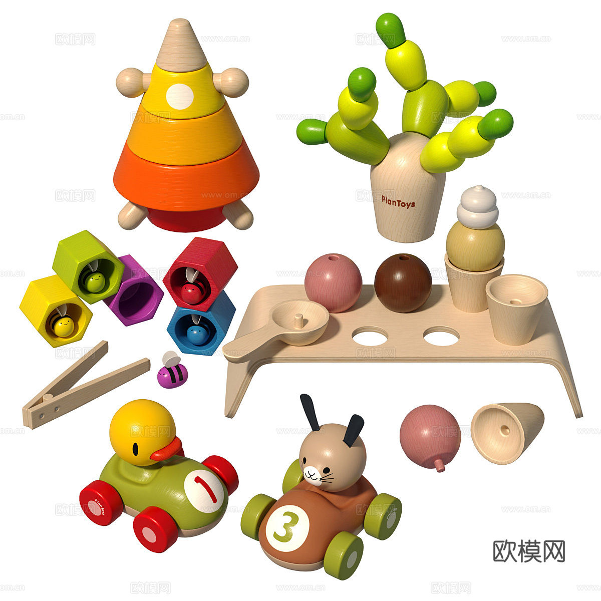现代奶油风儿童拼装玩具3d模型