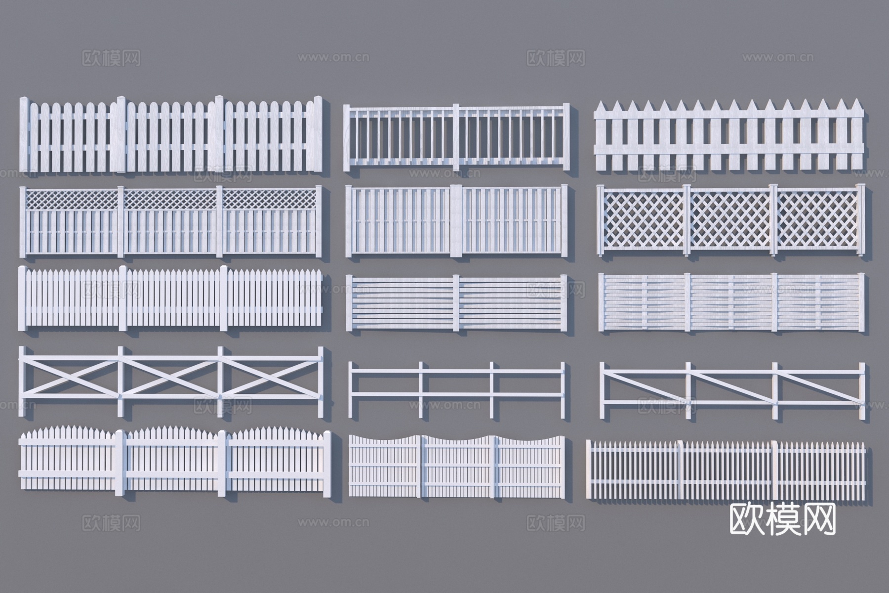 现代白色栅栏3d模型