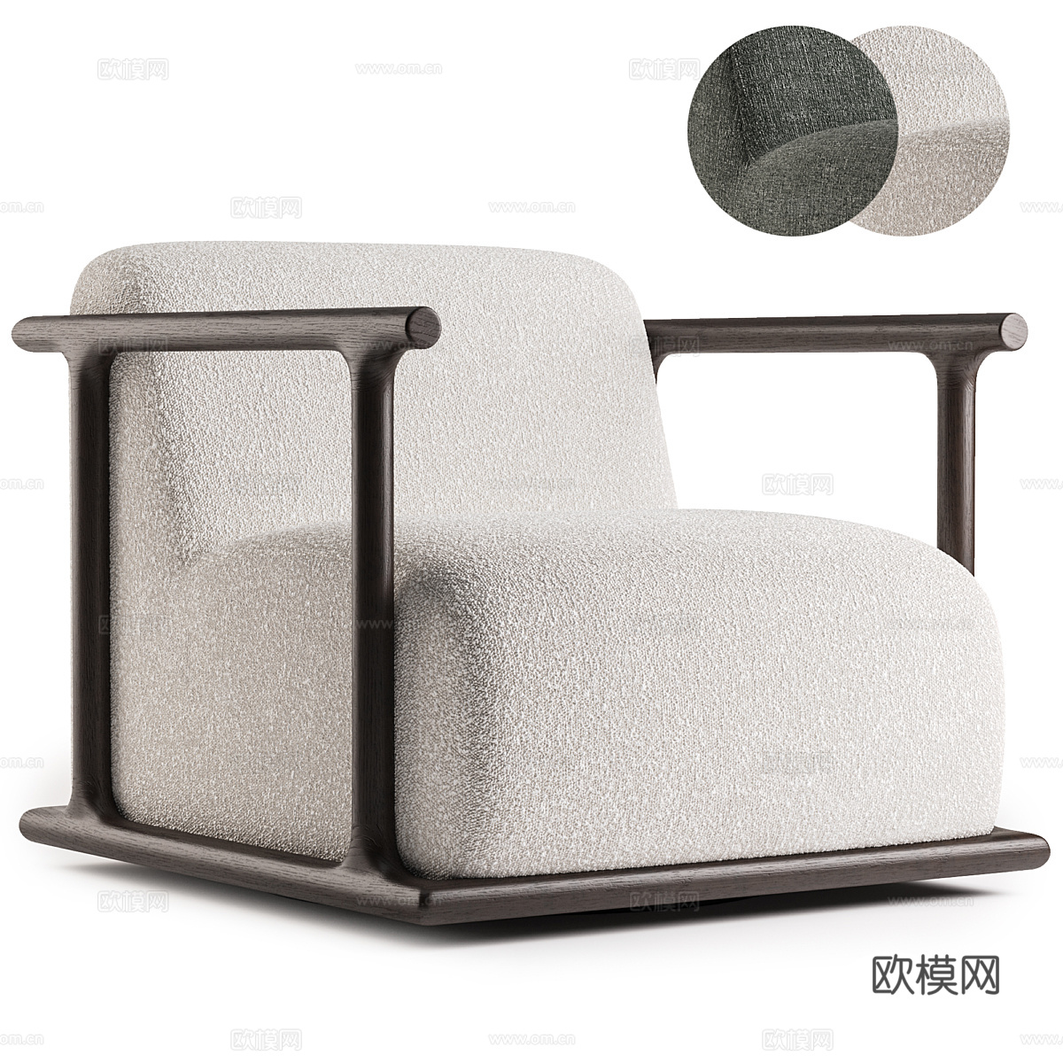 新中式木质布艺扶手椅3d模型