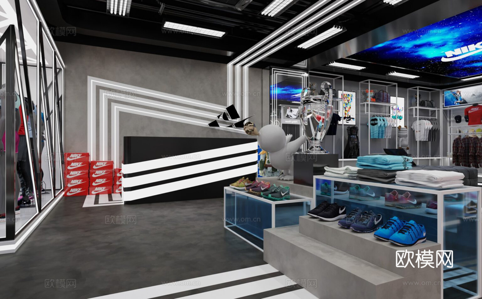现代简约运动鞋店 服装店3d模型