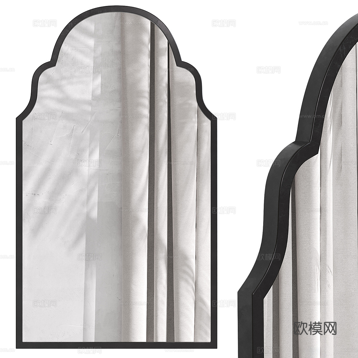 美式简约木框装饰镜子3d模型