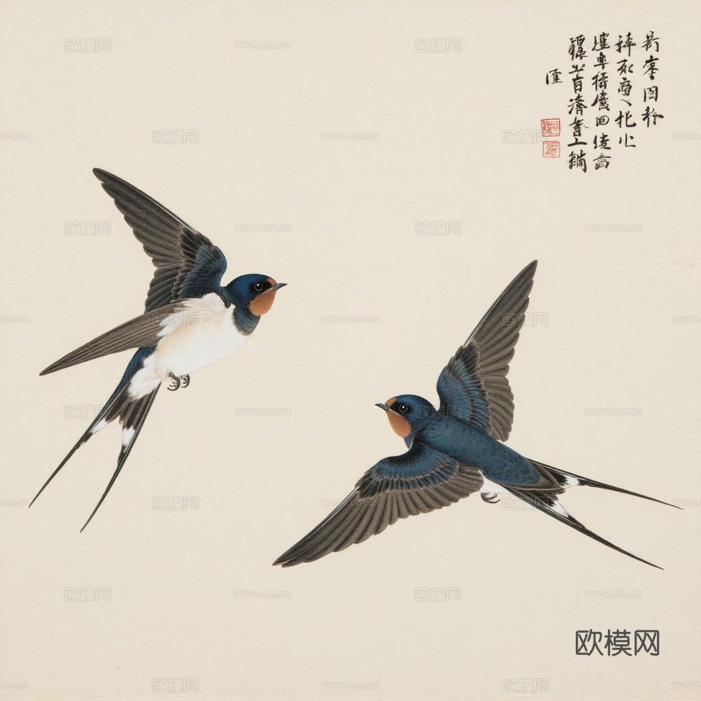 中式工笔画 燕子 挂画 装饰画