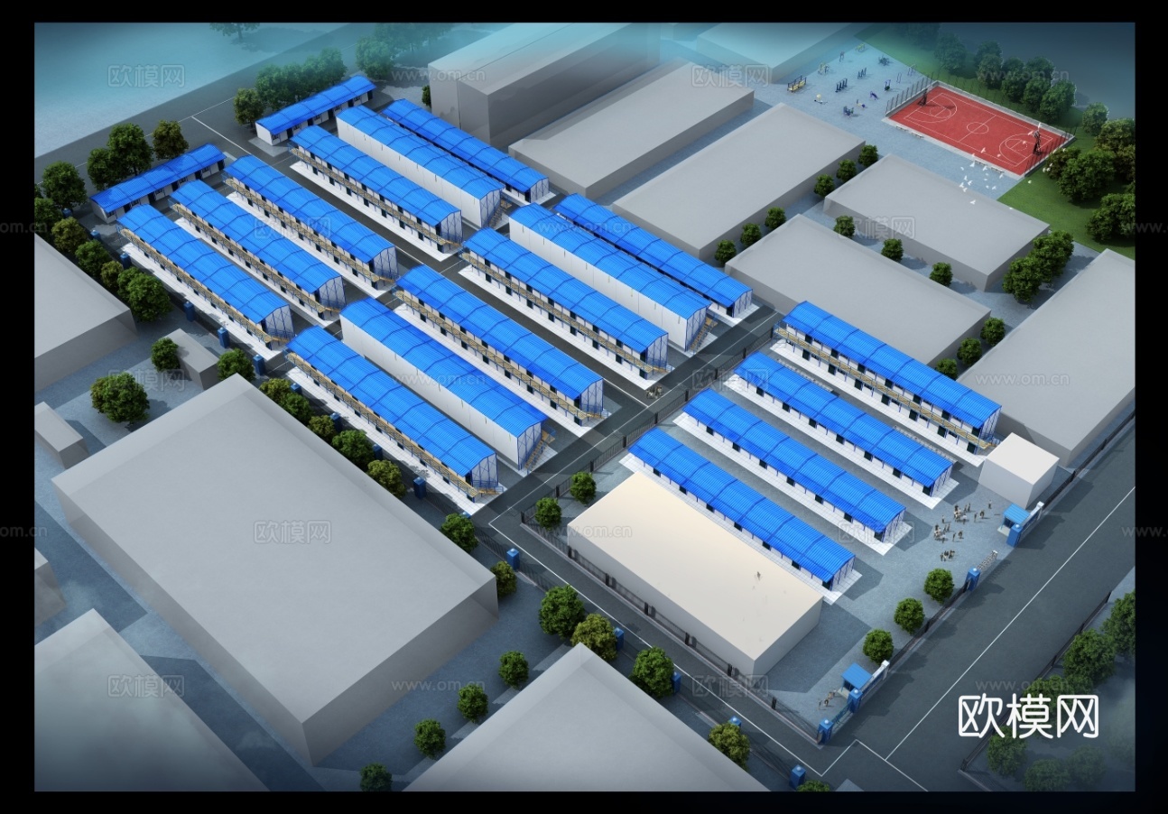 现代 工地板房 工地生活区 活动板房 施工板房3d模型
