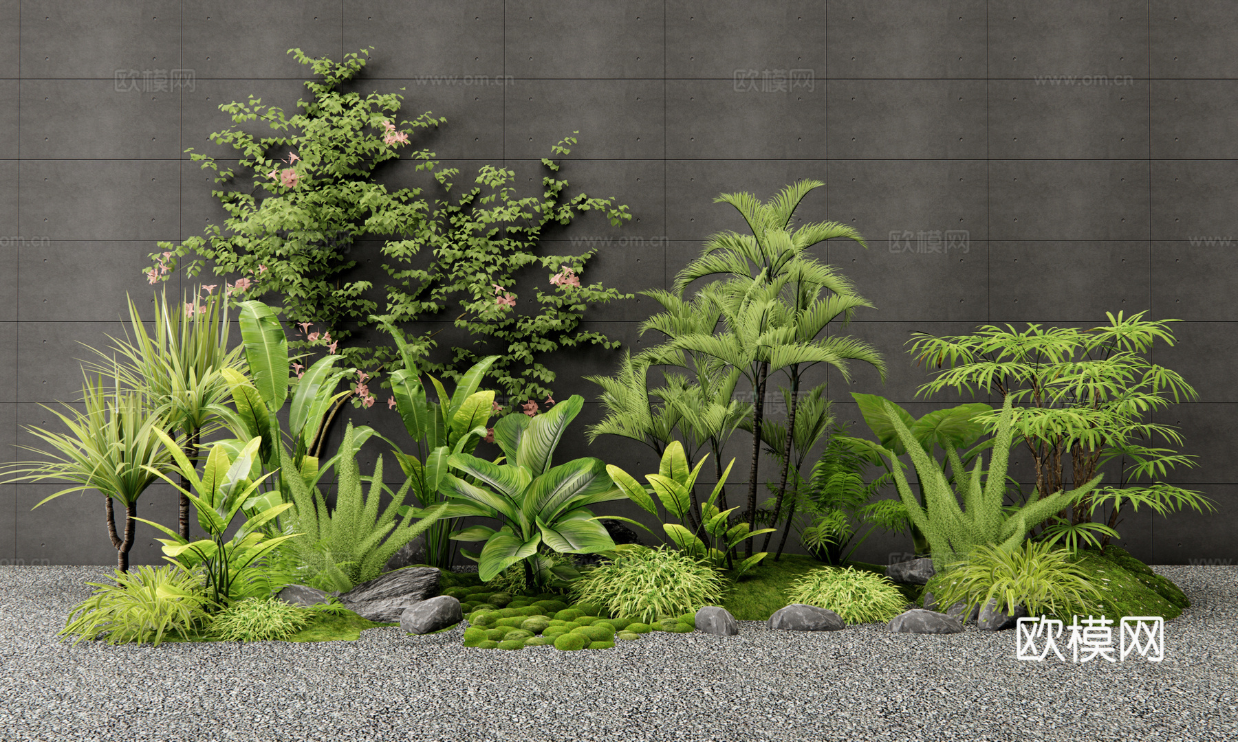 现代植物组合 花境 植物堆 花草 苔藓景观 室内植物造景su模型