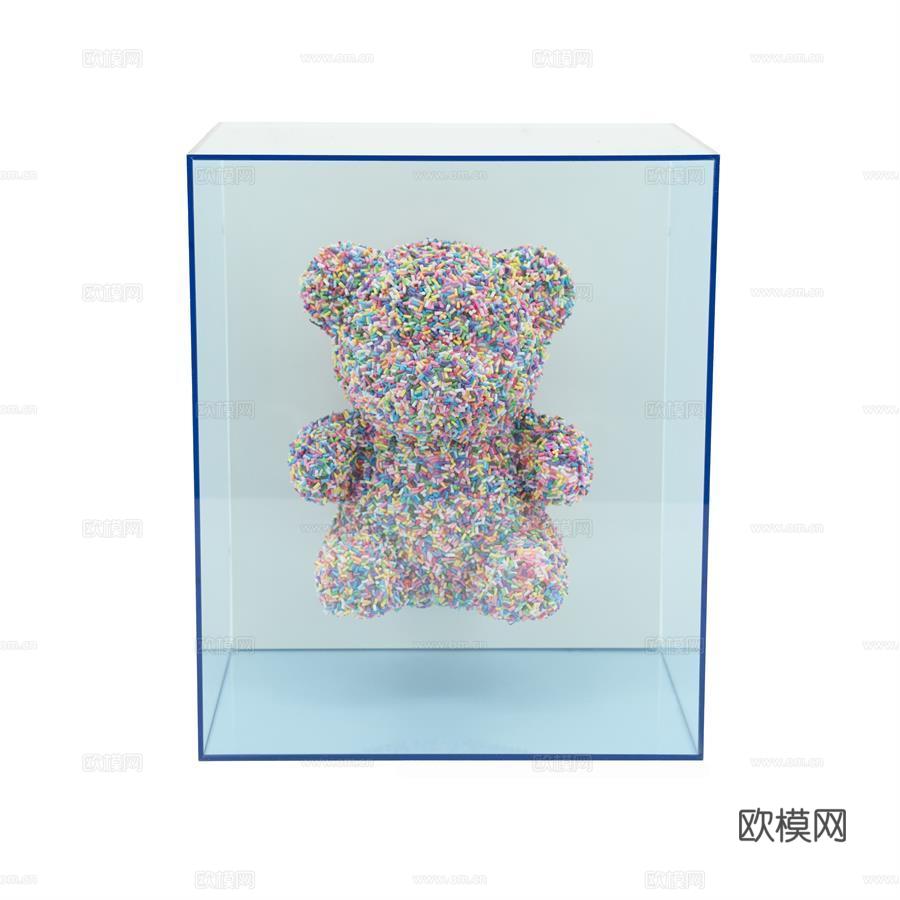 暴力熊手办收纳盒亮灯旋转亚克力网球展示盒模型泡泡玛特盲盒su模型