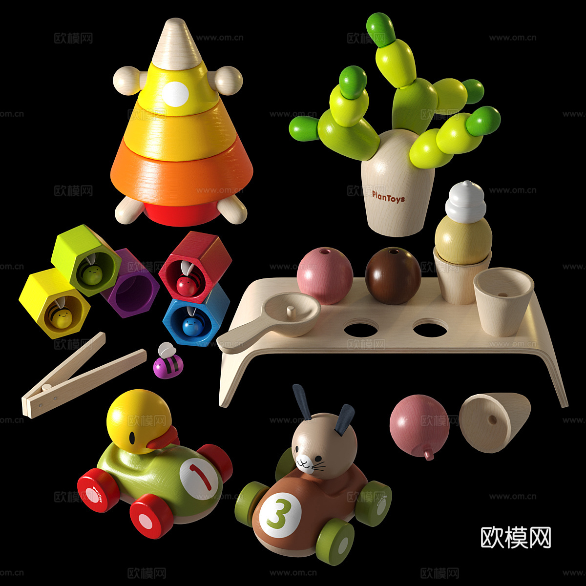 现代奶油风儿童拼装玩具3d模型