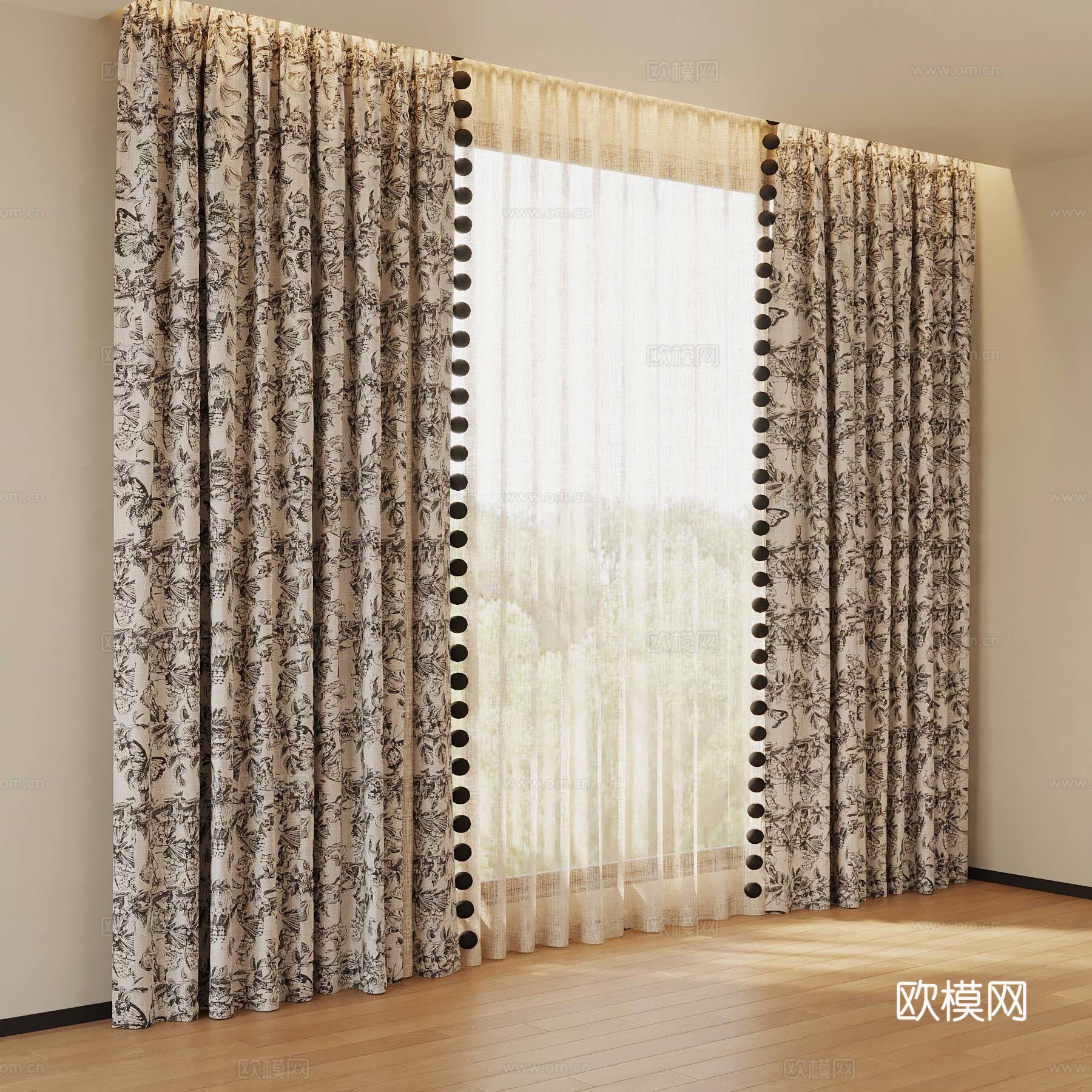 法式复古窗帘 碎花帘3d模型