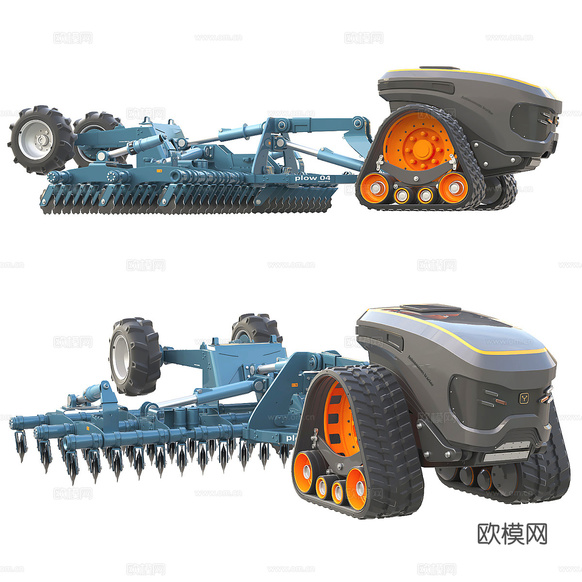 拖拉机和犁3d模型下载
