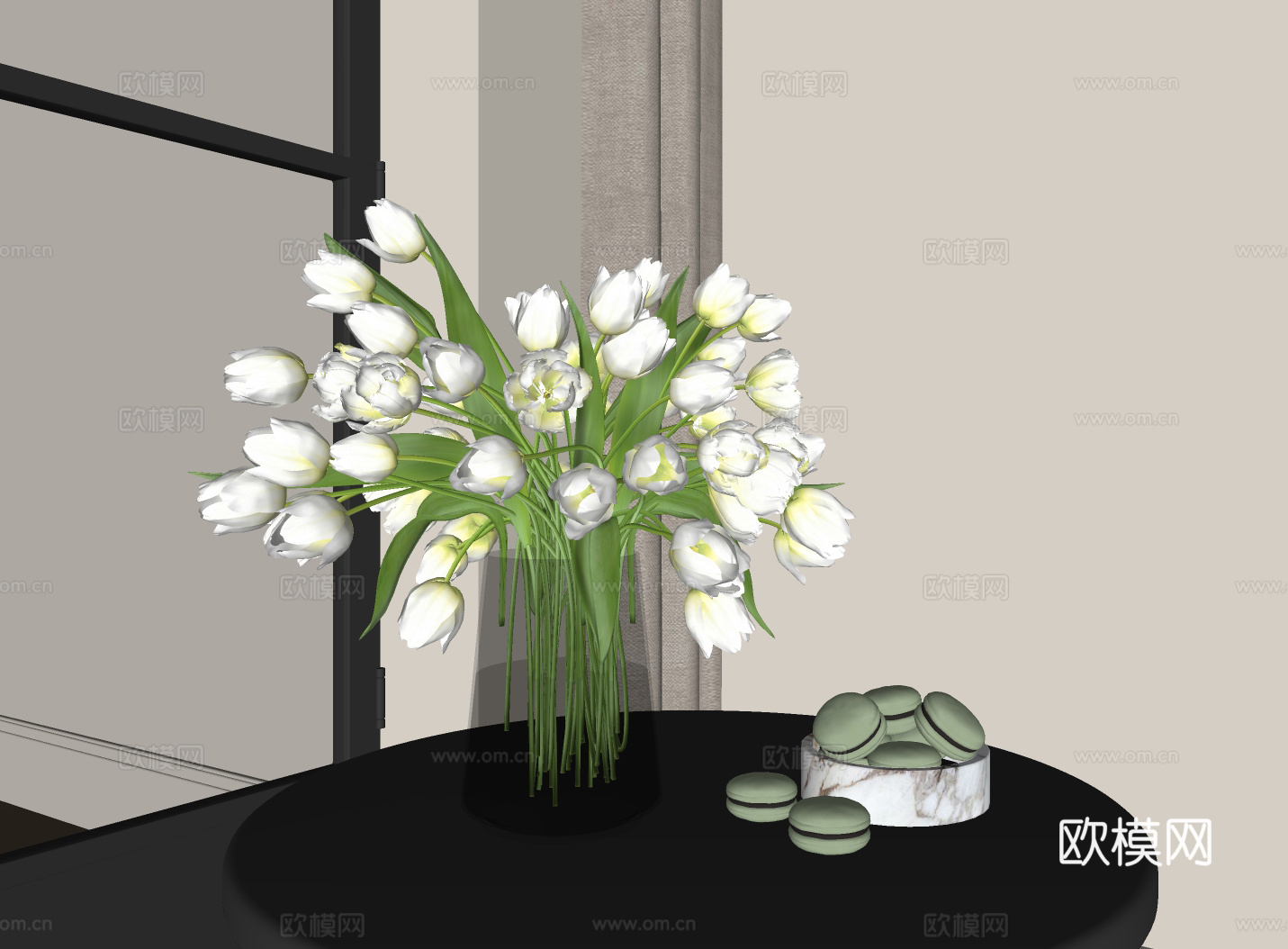 现代花艺摆件 插花花艺 郁金香花艺su模型