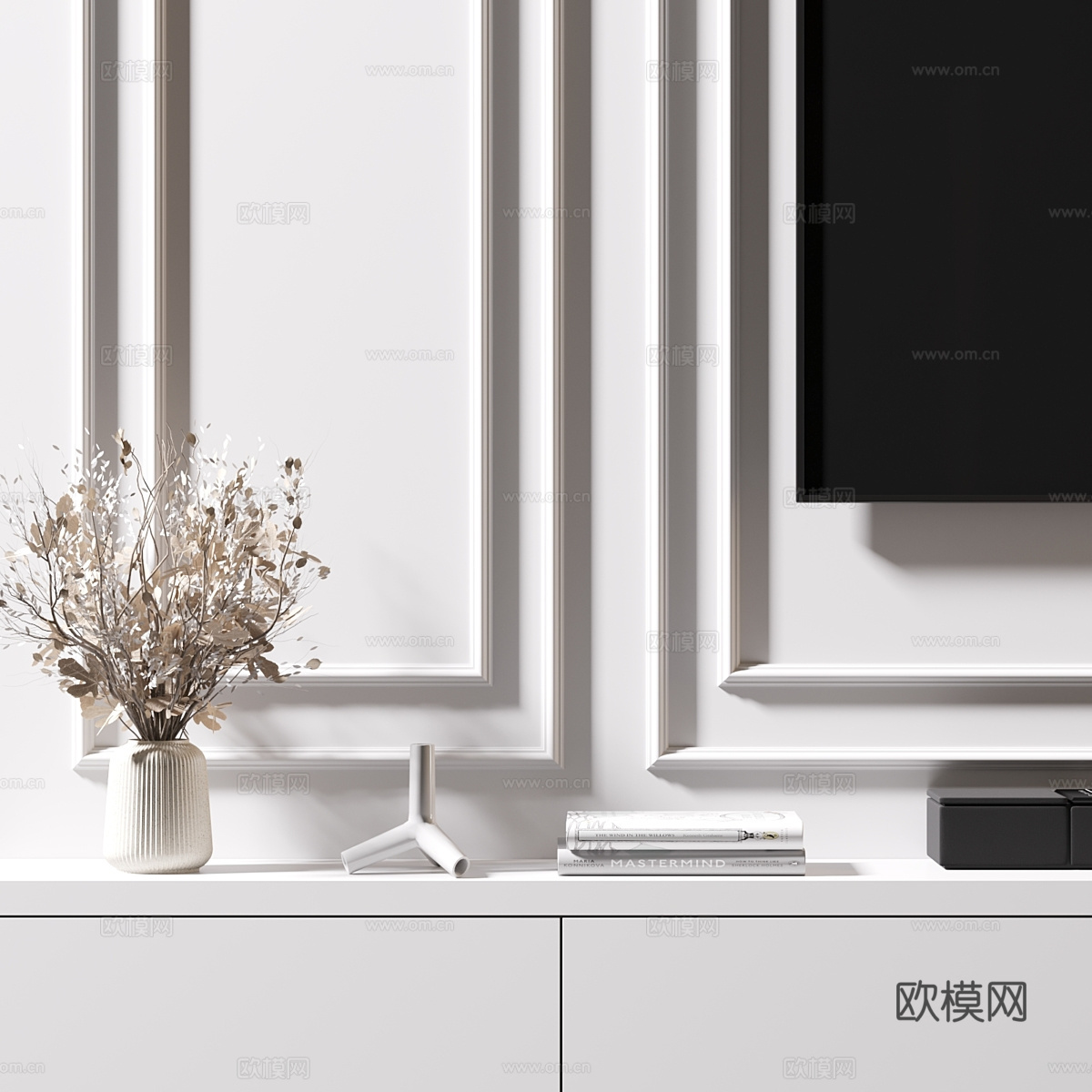 现代意式极简电视背景墙3d模型