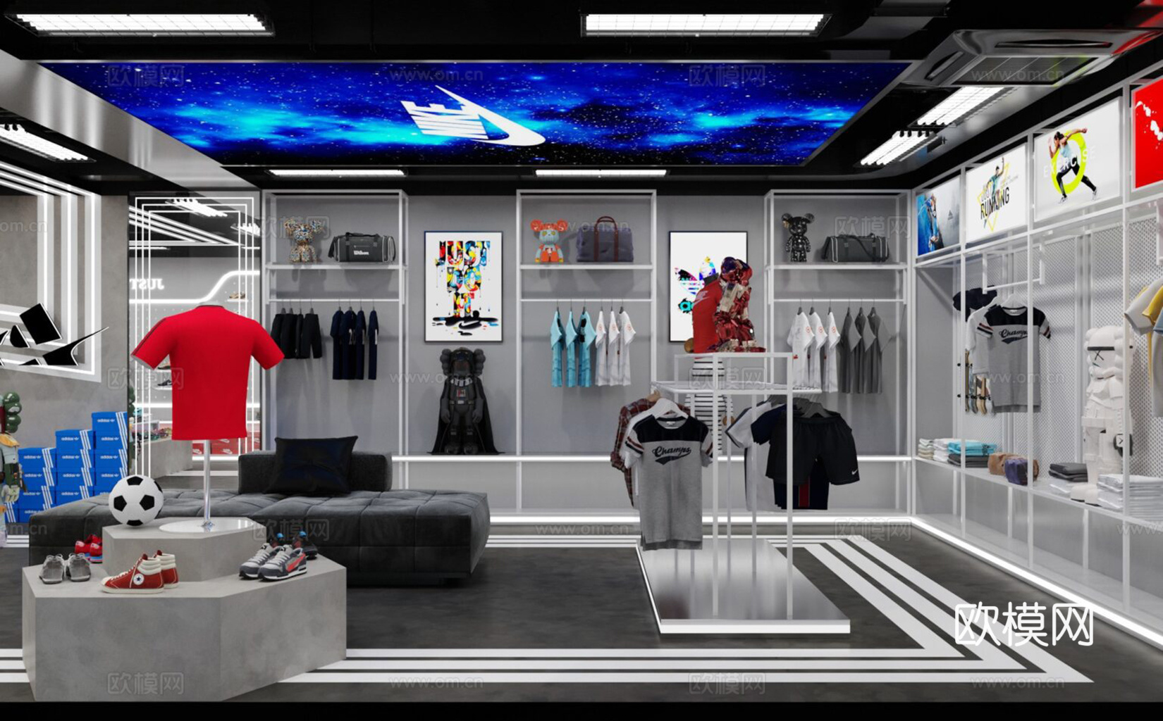 现代简约运动鞋店 服装店3d模型
