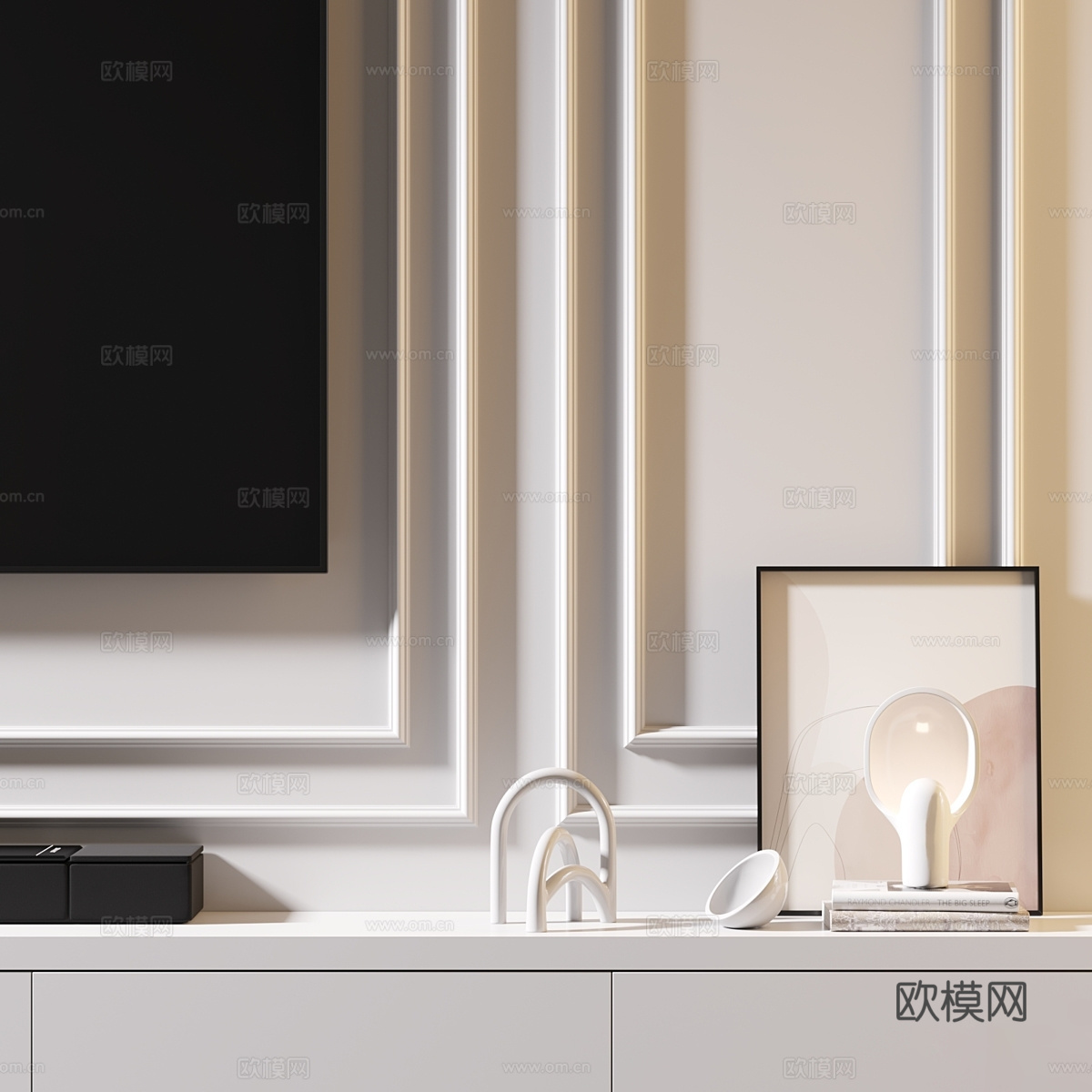 现代意式极简电视背景墙3d模型