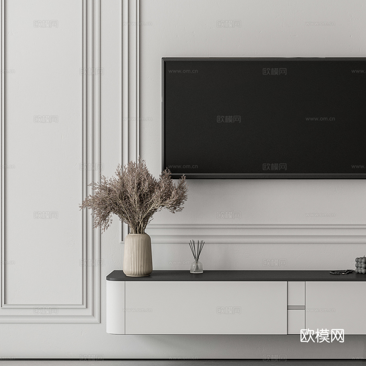 现代意式卧室电视背景墙3d模型