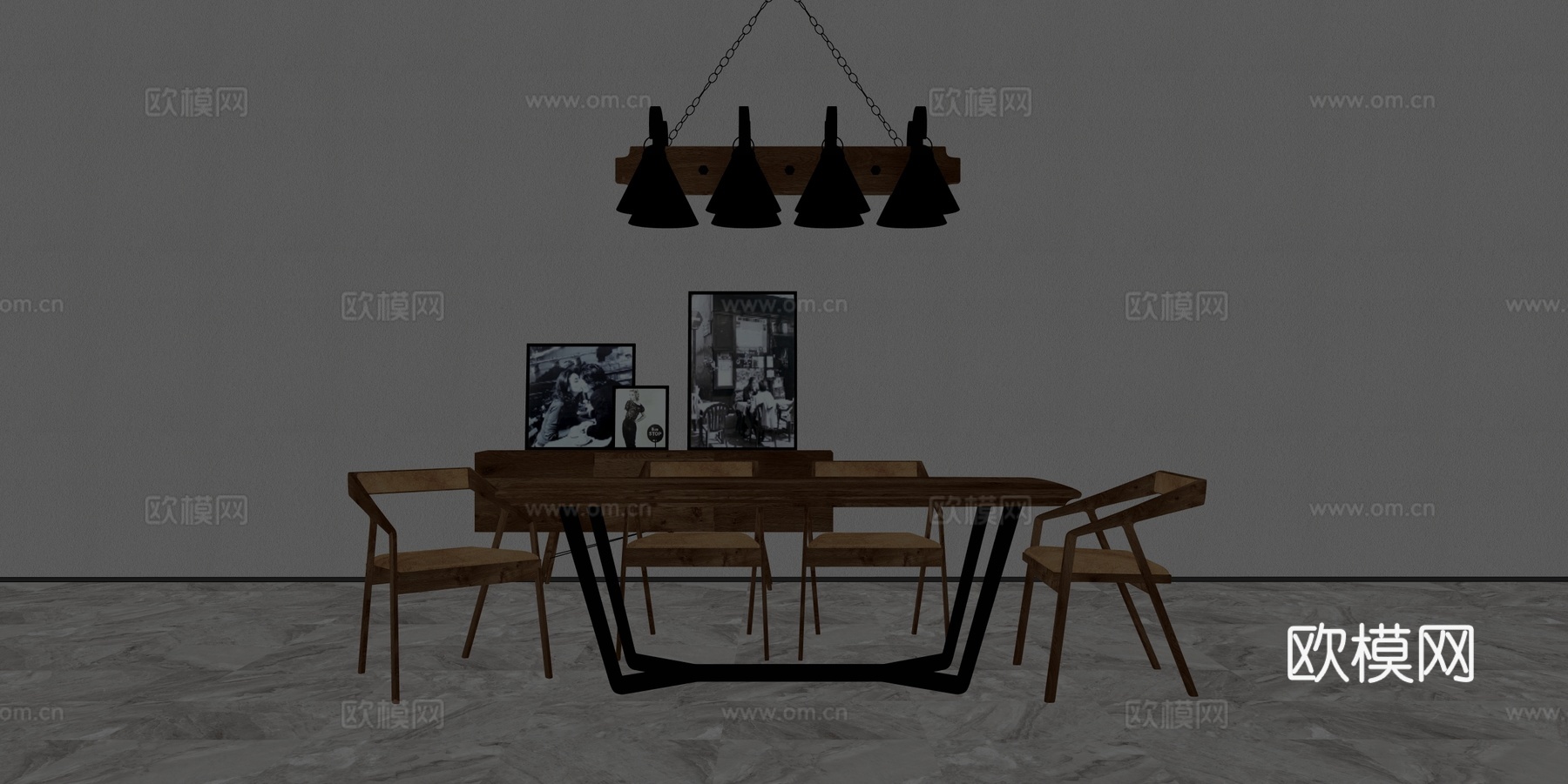 工业风格餐桌椅组合su模型