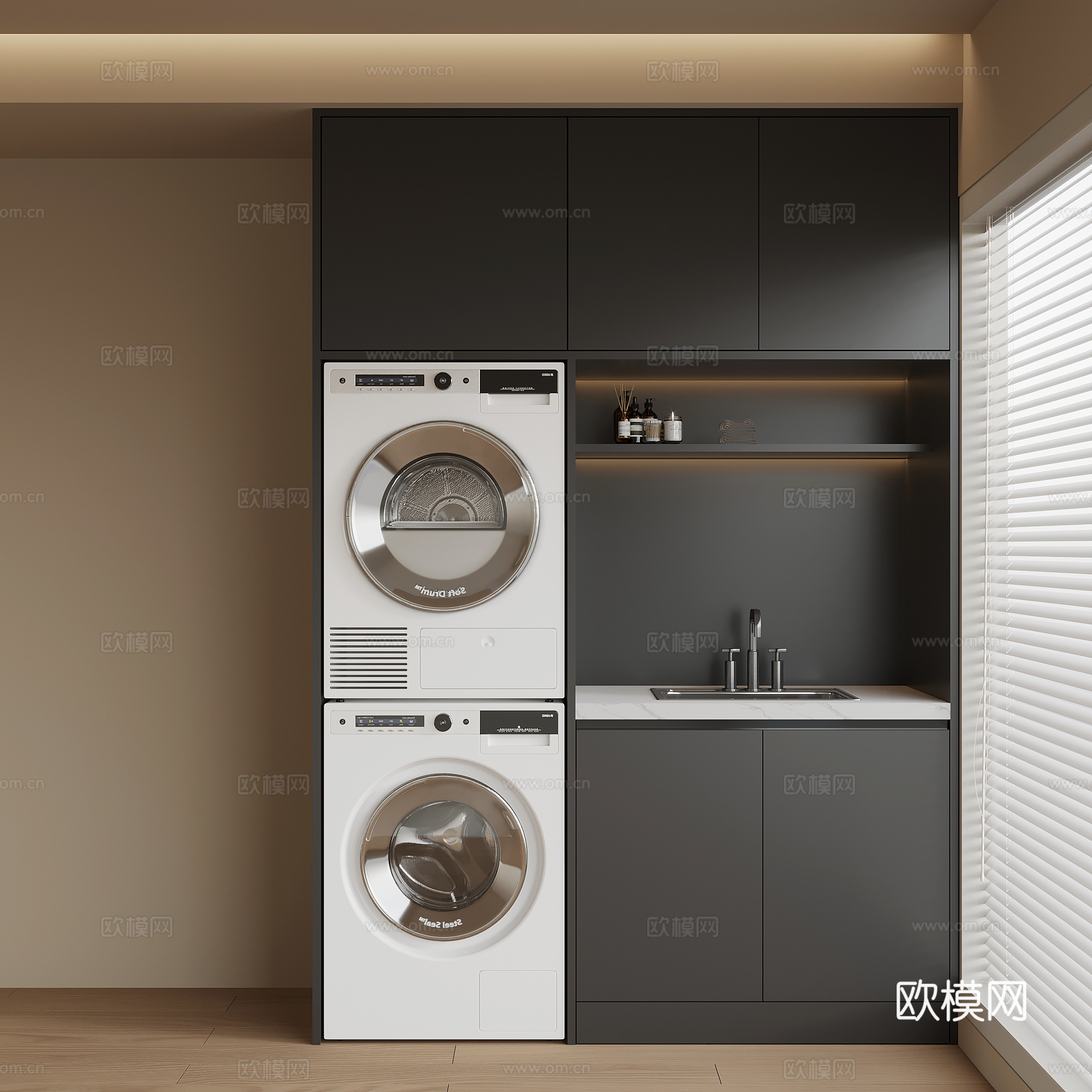 现代洗衣机柜 阳台柜3d模型