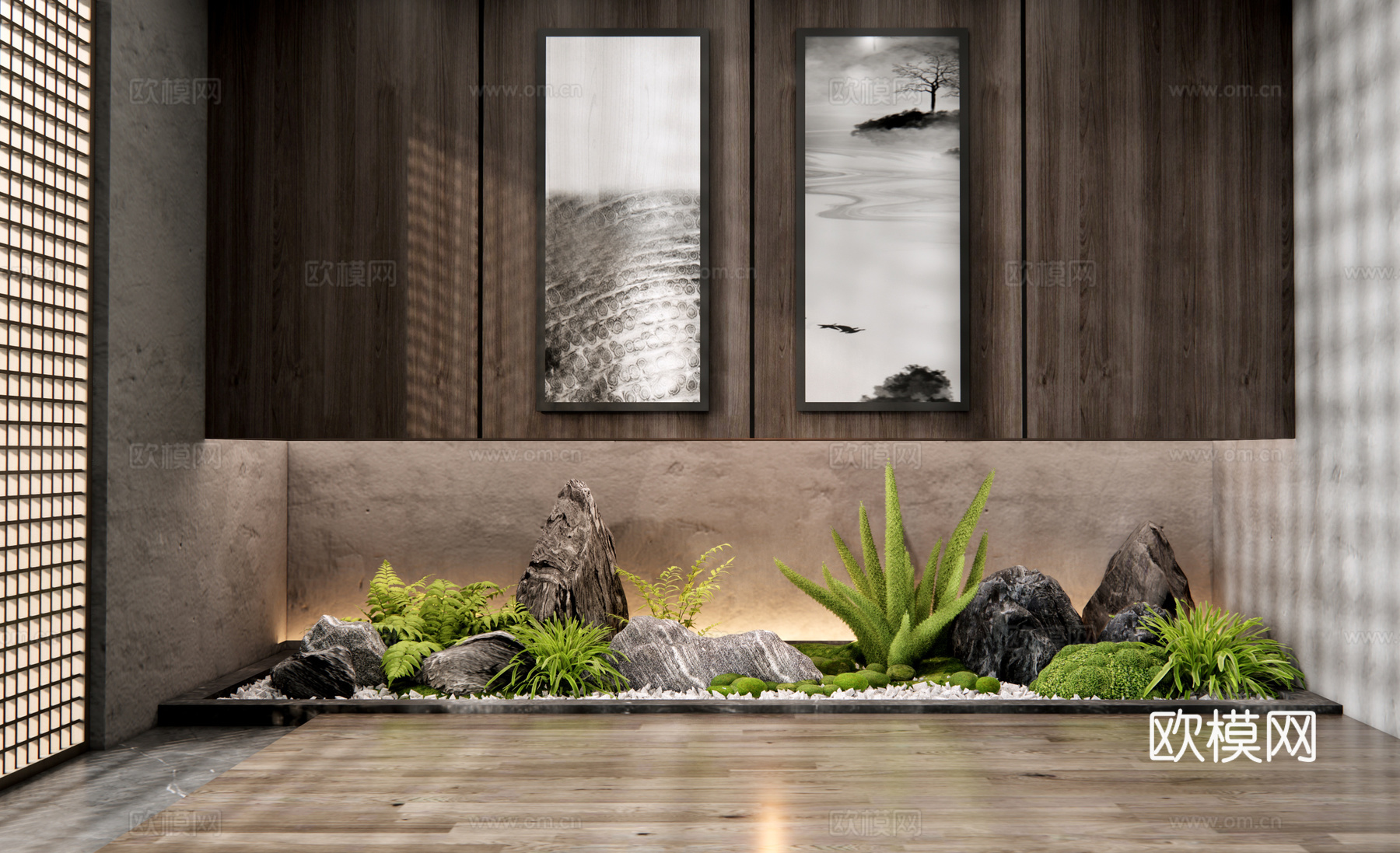 日式庭院小品 室内景观 植物造景 石头 苔藓景观 植物堆3d模型