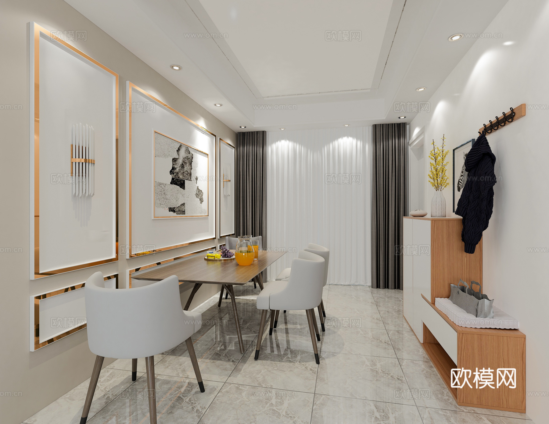 现代简约客餐厅 发 茶几 吊灯 电视柜 边柜 餐桌椅3d模型