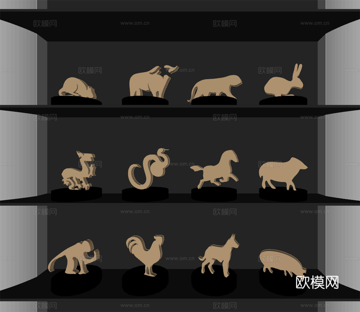 十二生肖 雕塑摆件su模型