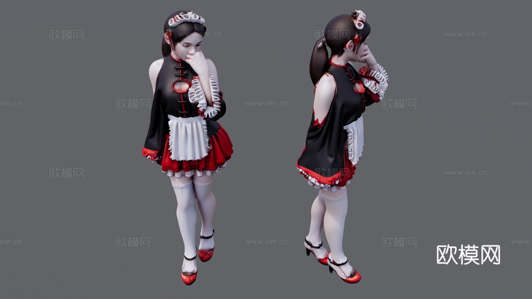 黑色衣服红色裙子的女仆su模型