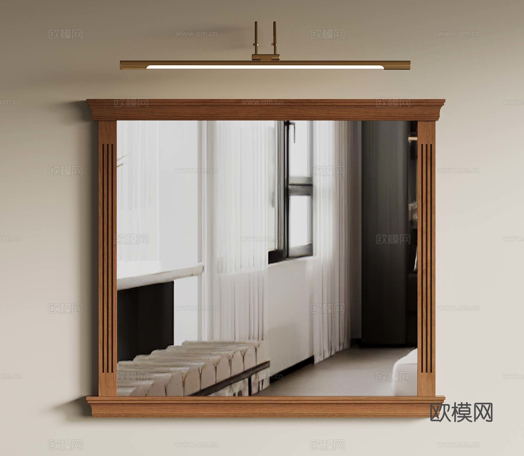 美式中古镜子 浴室镜 镜前灯 化妆镜3d模型