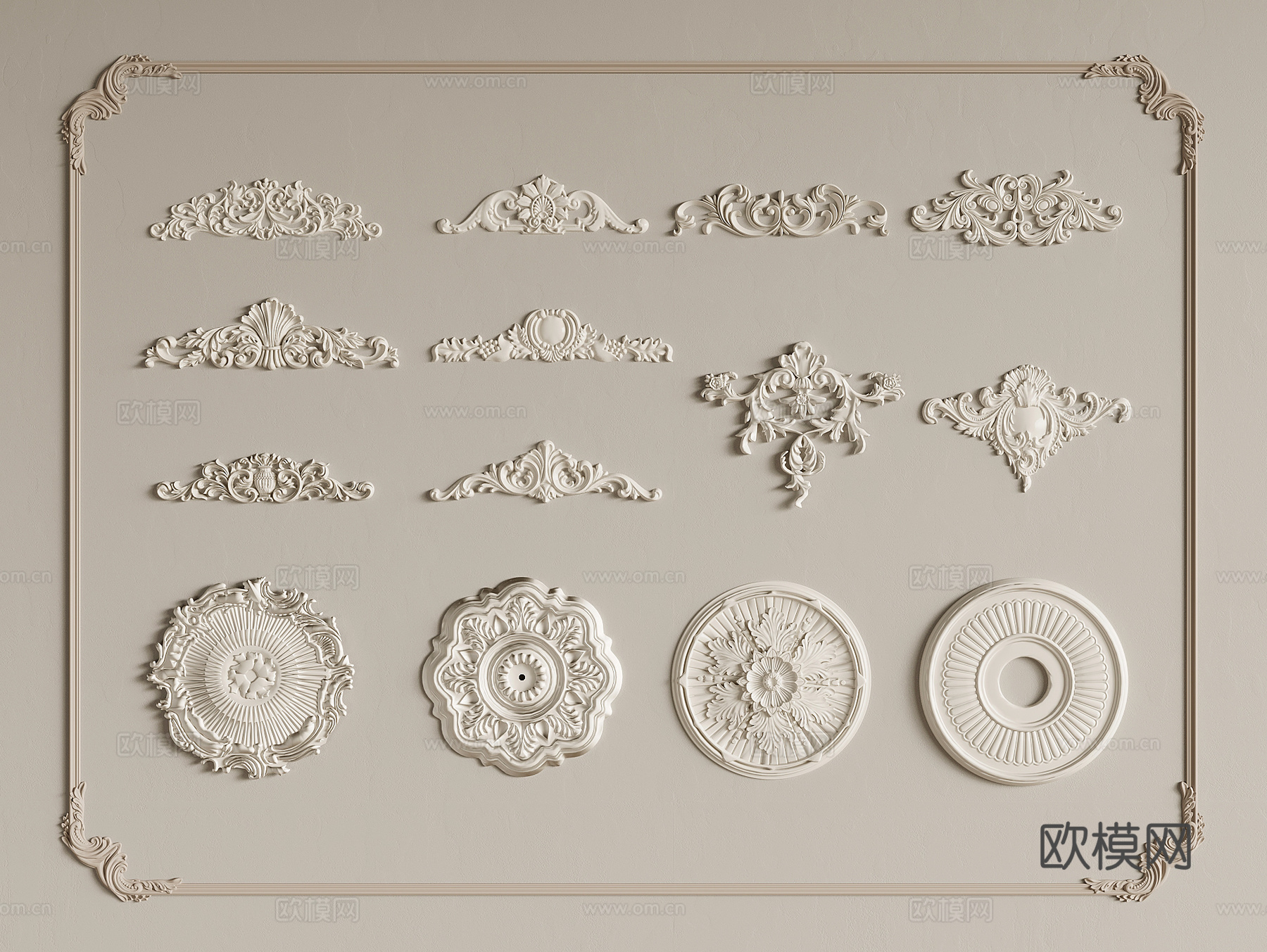 雕花 法式雕花 石膏灯盘 石膏雕花3d模型