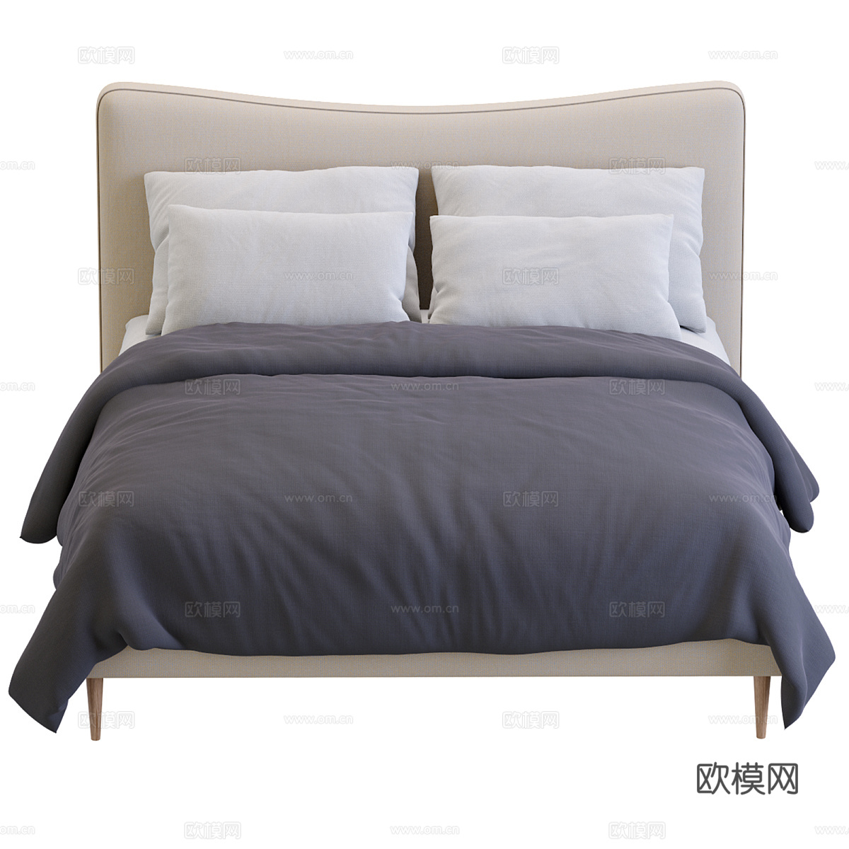 现代奶油风布艺双人床3d模型