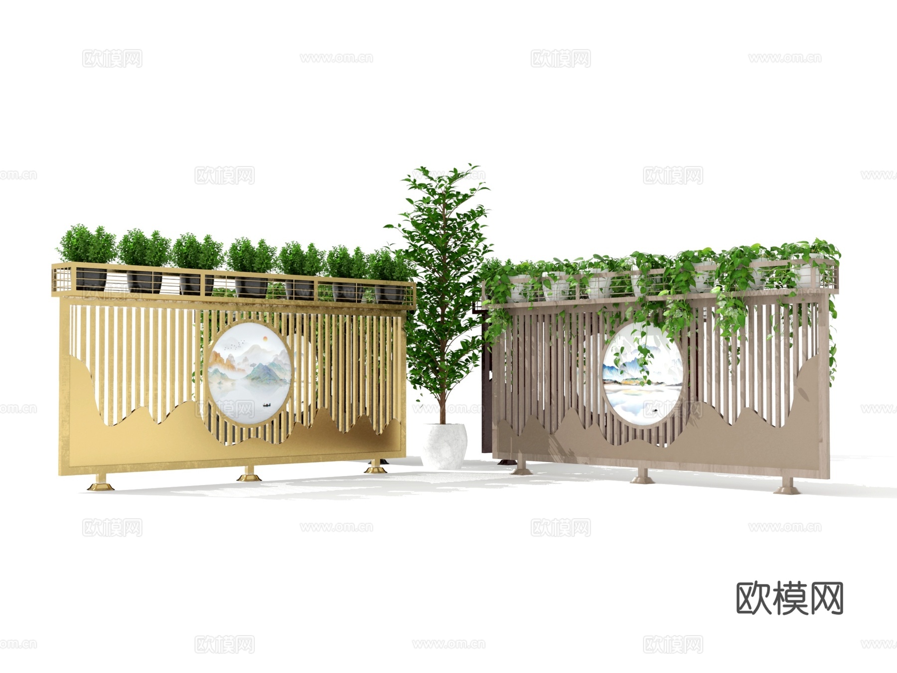 新中式餐厅隔断 餐饮店隔断 卡座隔断 矮隔断 花槽隔断 火锅3d模型