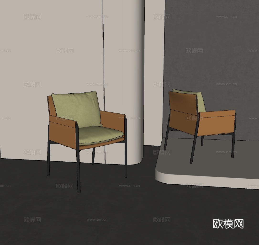 现代餐椅 轻奢单椅 意式书椅子 皮质休闲椅子 皮椅su模型