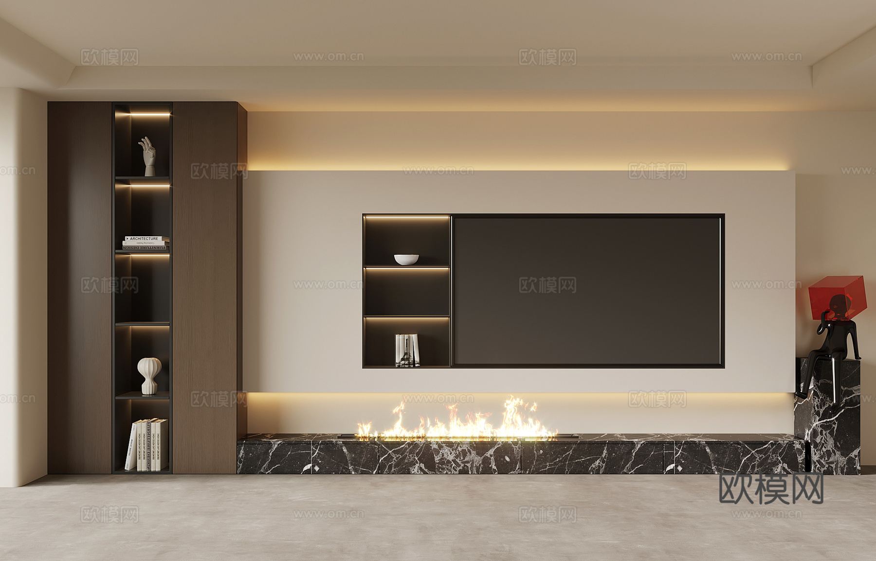 现代意式电视背景墙3d模型