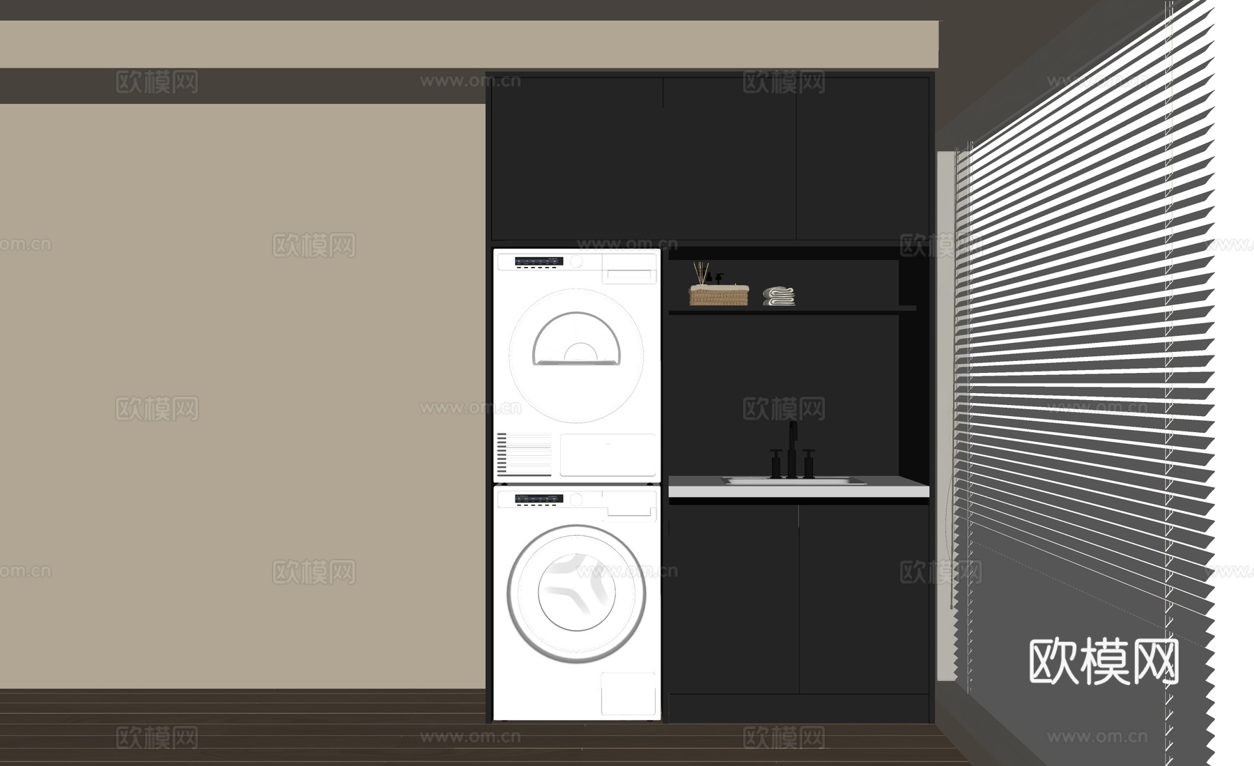 现代洗衣机柜 阳台柜su模型