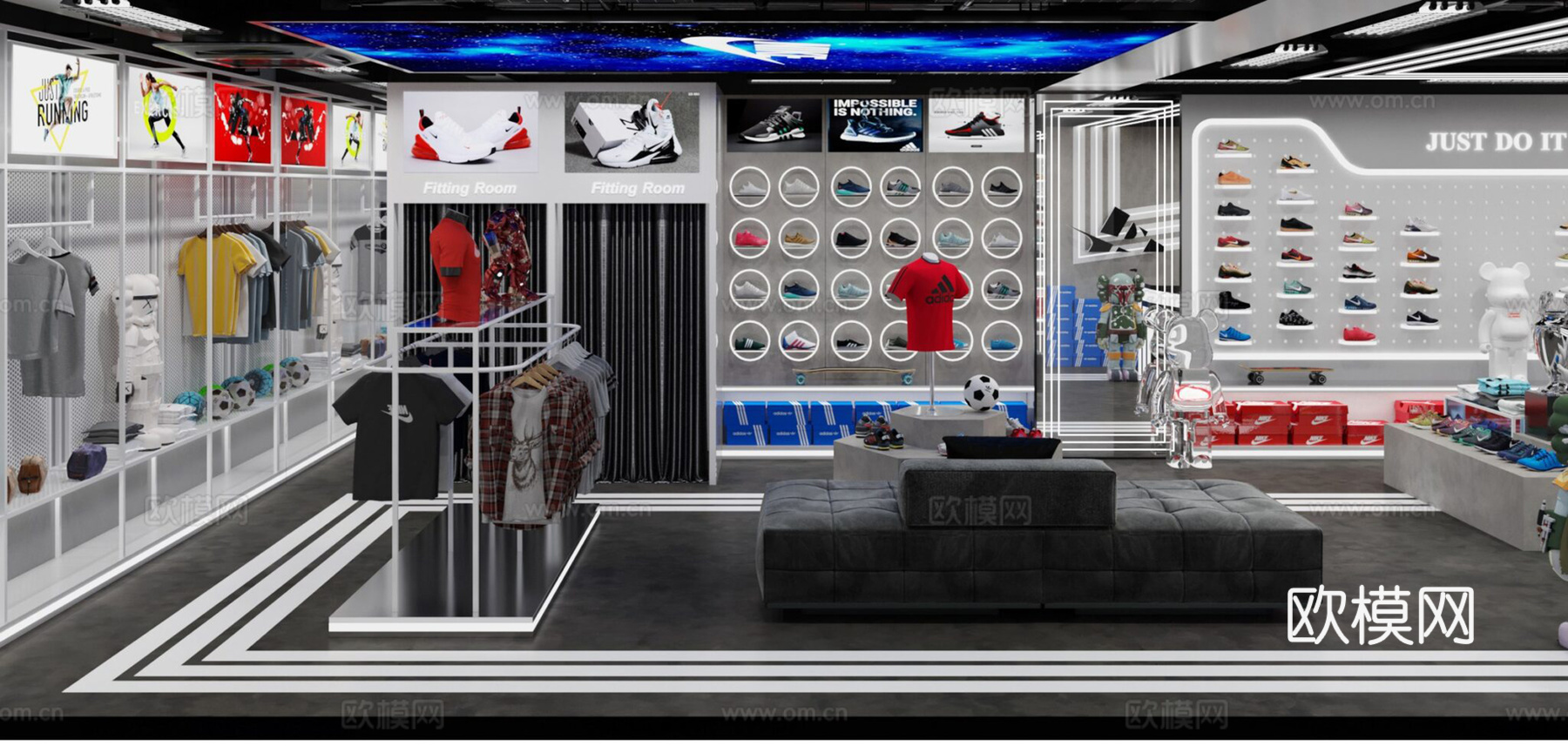 现代简约运动鞋店 服装店3d模型