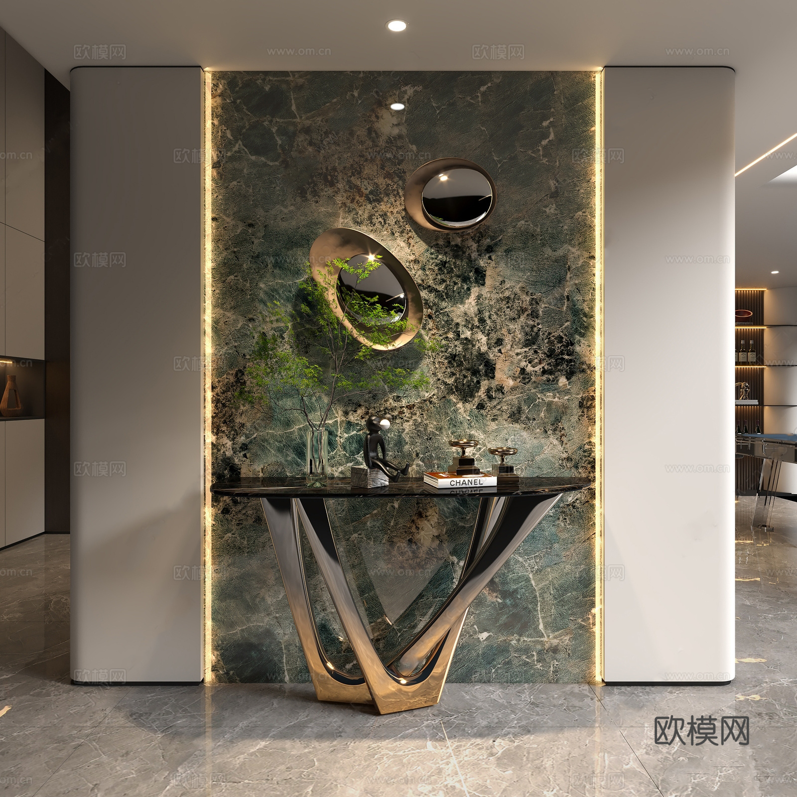 意式玄关门厅端景摆件饰品 轻奢入户端景su模型