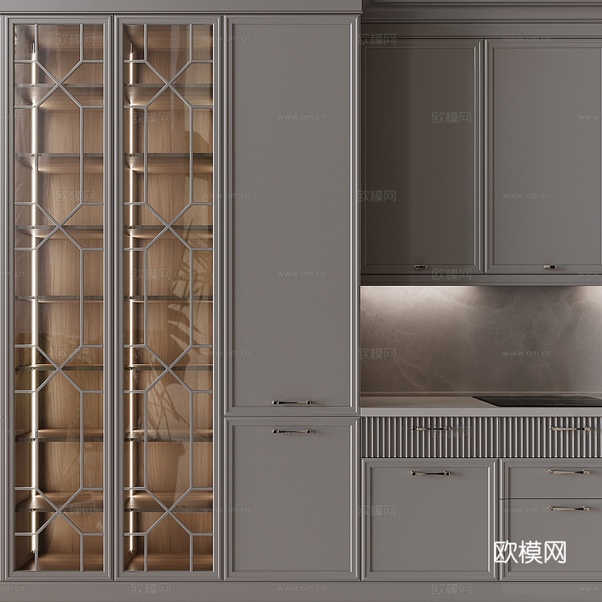 现代意式轻奢橱柜3d模型