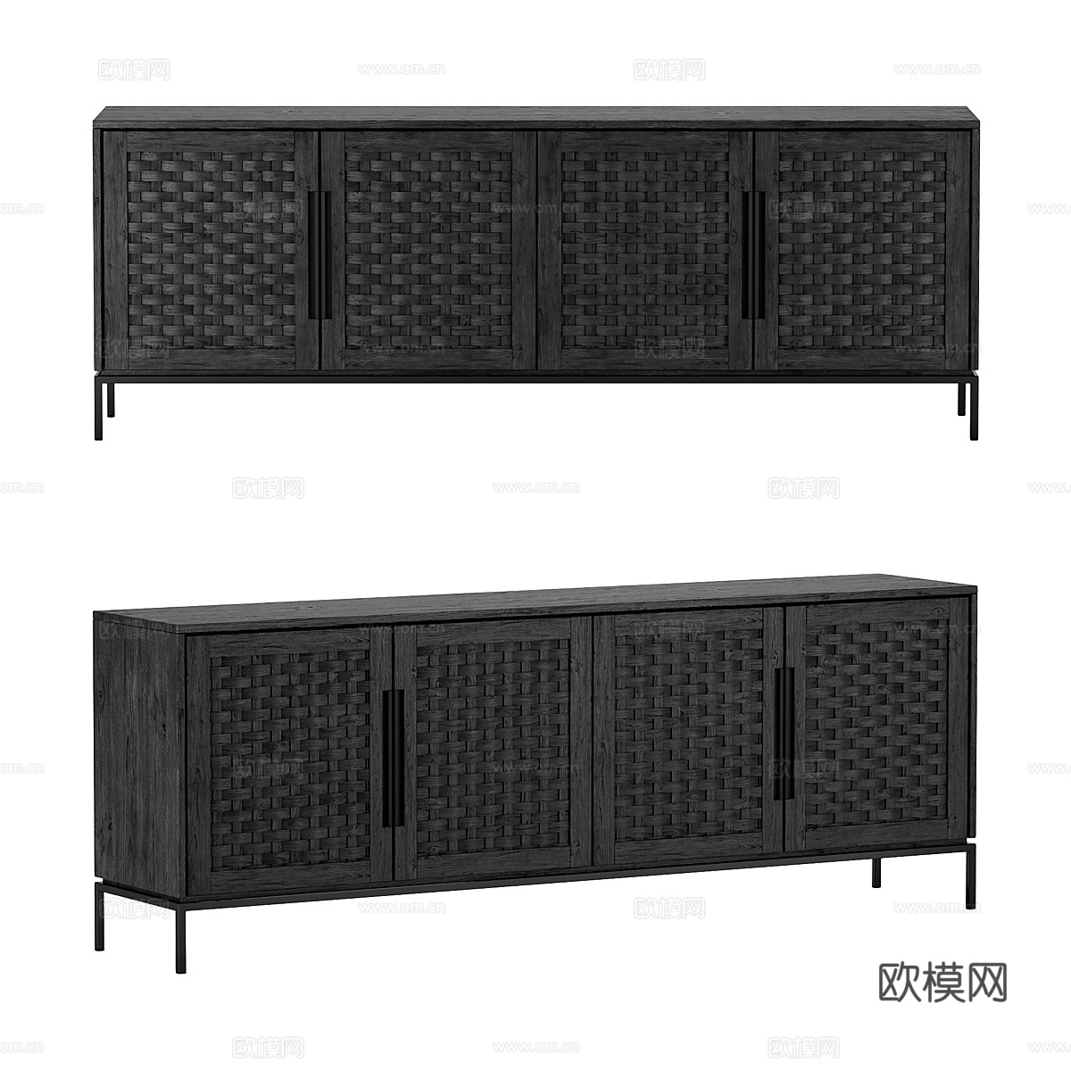 现代意式暗黑风实木藤编电视柜3d模型