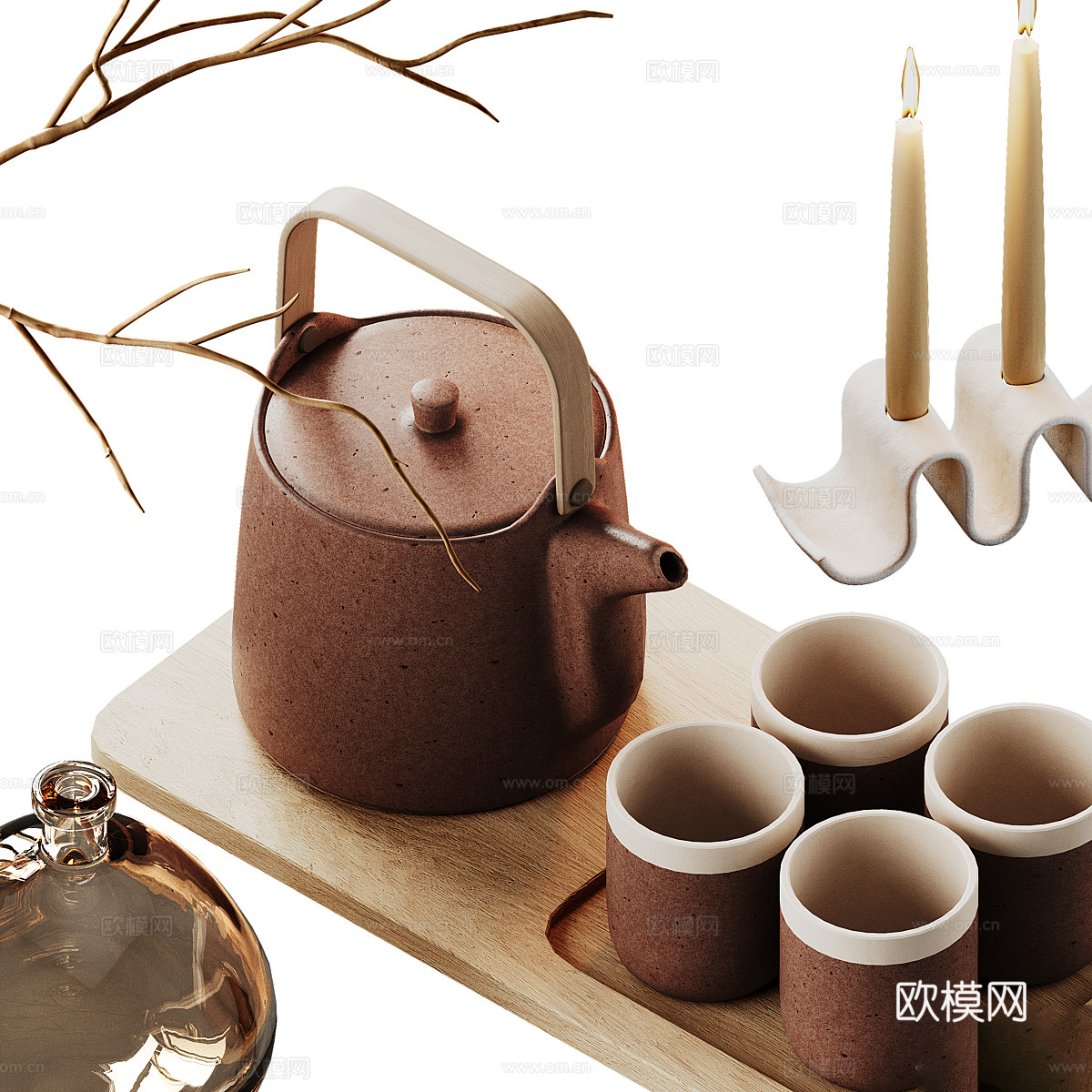 新中式茶具组合3d模型