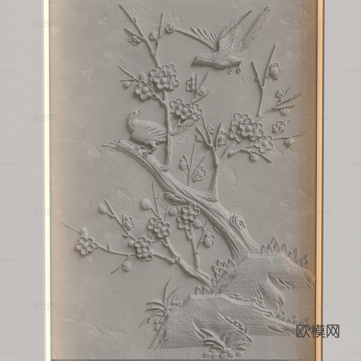 新中式浅浮雕墙饰3d模型