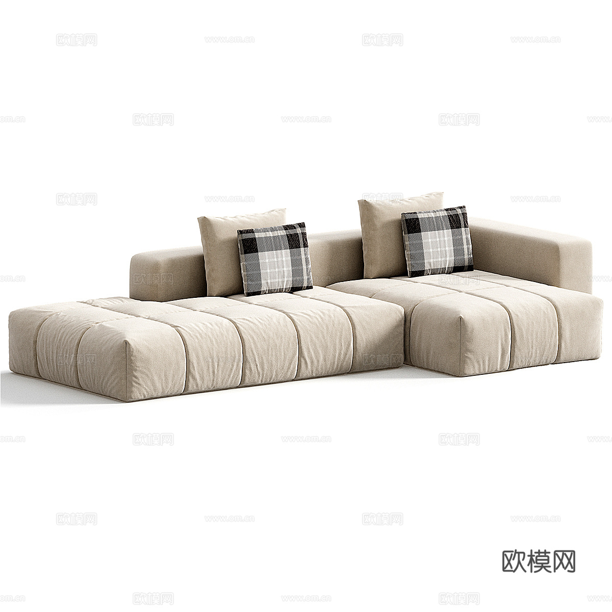 现代意式奶油风布艺转角沙发3d模型