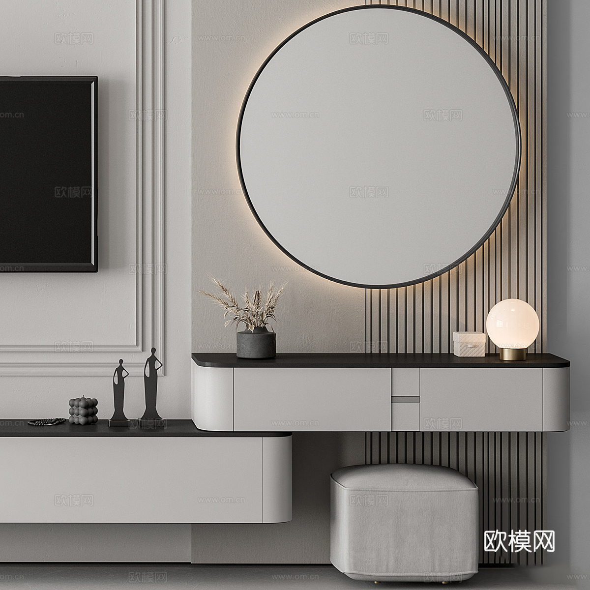 现代意式卧室电视背景墙3d模型