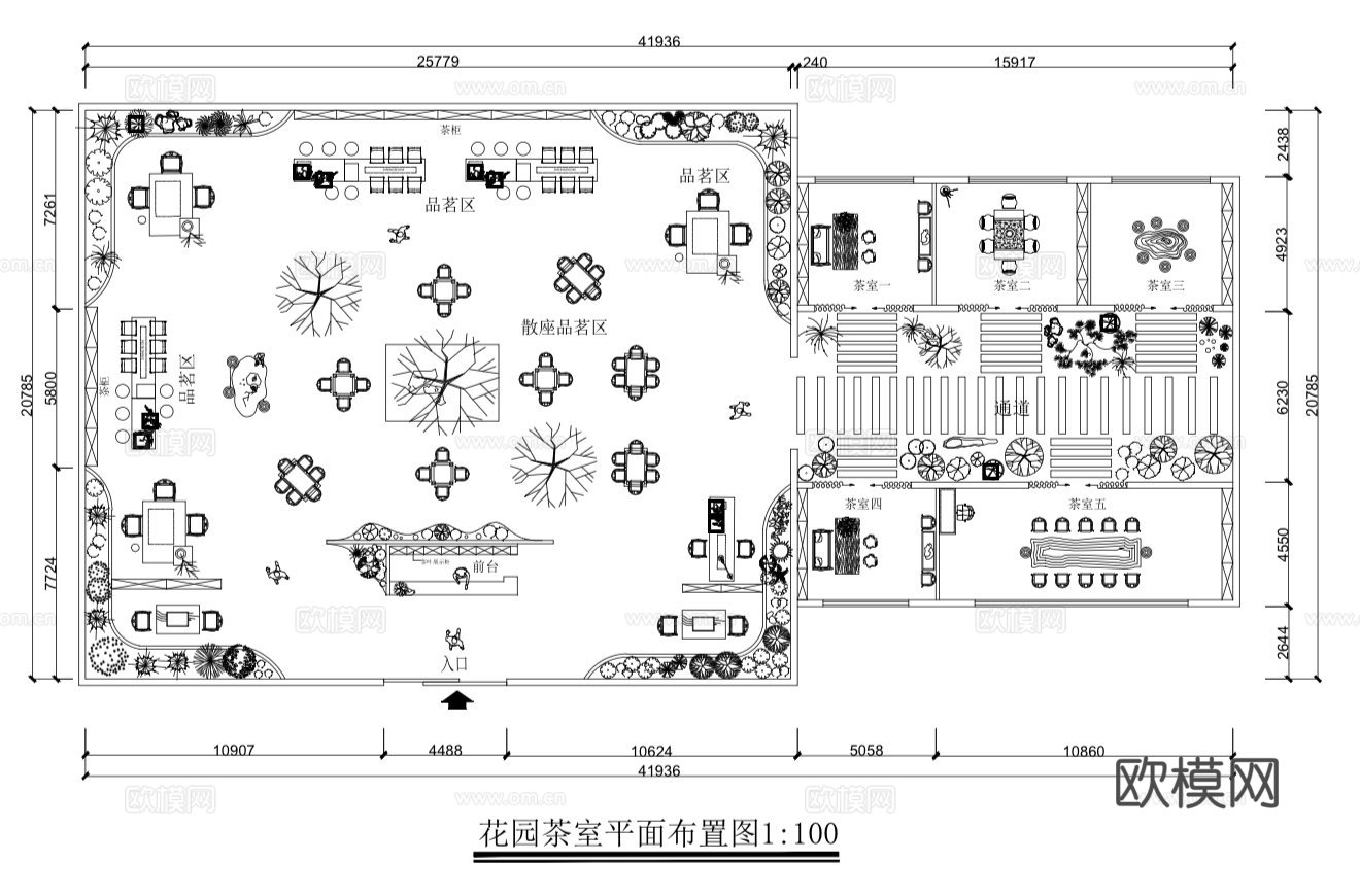 花园茶室平面图 茶馆cad施工图