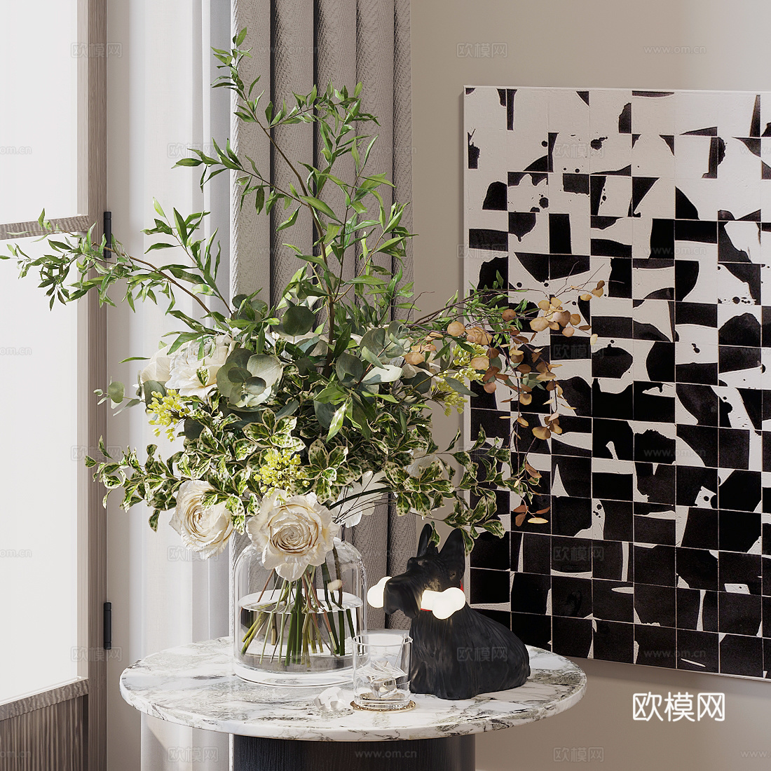 现代花艺 玻璃花瓶花艺 花艺摆件 鲜花花艺 客厅花瓶摆件3d模型