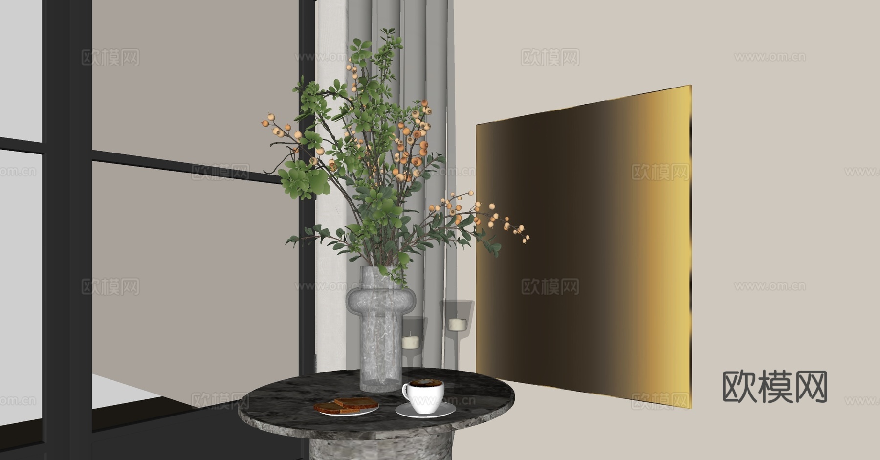 现代花艺 玻璃花瓶花艺 花艺摆件 鲜花花艺 客厅花瓶摆件su模型
