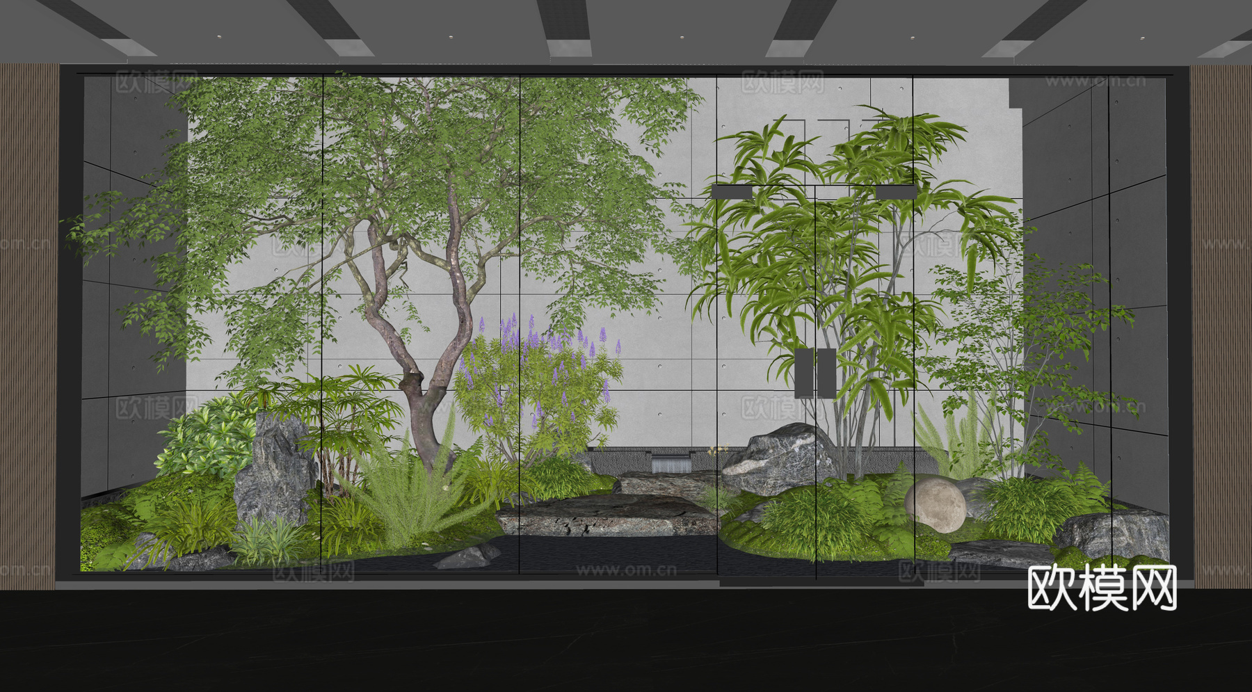 现代天井景观 室内景观造景 庭院小品 植物组合 水景 植物堆su模型