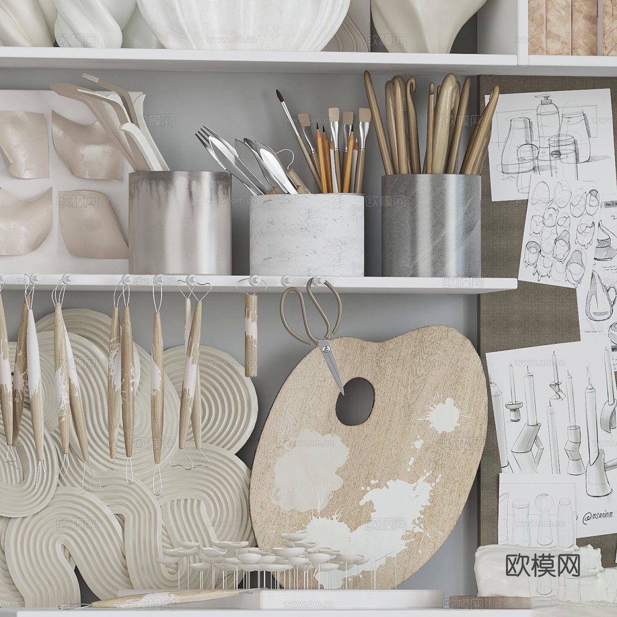现代美术画具3d模型